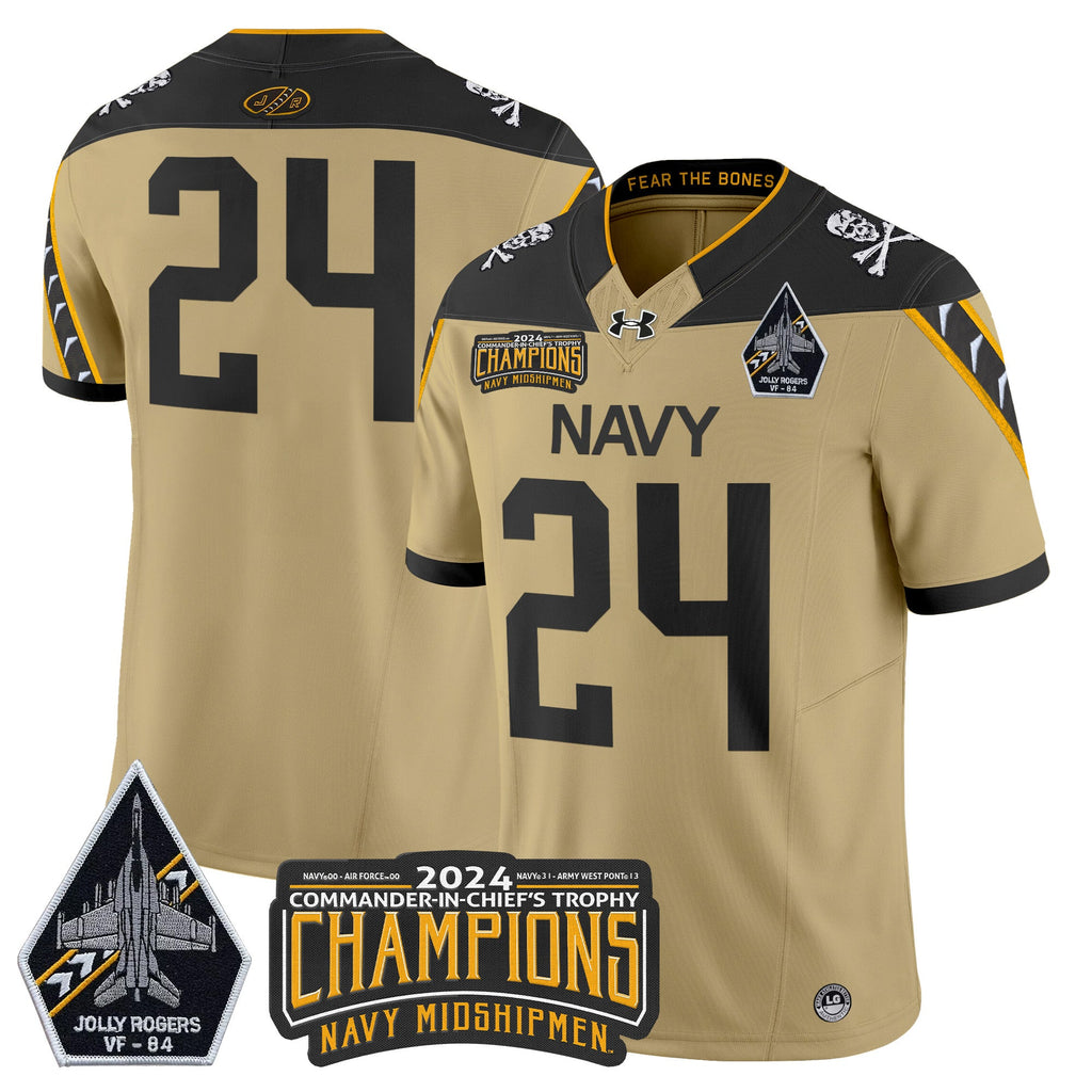 Men Navy Midshipmen 2024 Jolly Rogers VF-84 & Commander-In-Chief's Trophy Champions Patch Vapor Limited Jersey - All Stitched