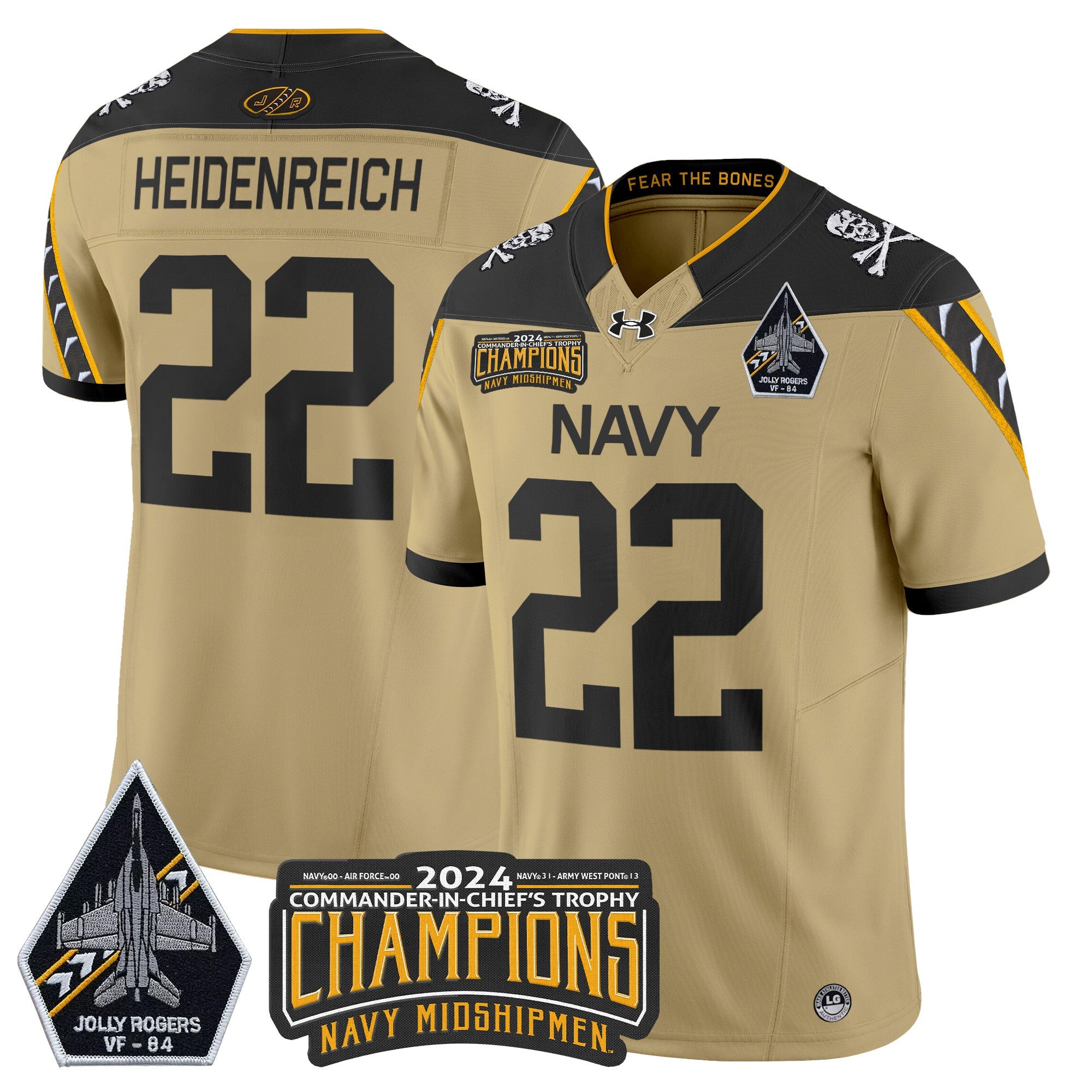 Men Navy Midshipmen 2024 Jolly Rogers VF-84 & Commander-In-Chief's Trophy Champions Patch Vapor Limited Jersey - All Stitched