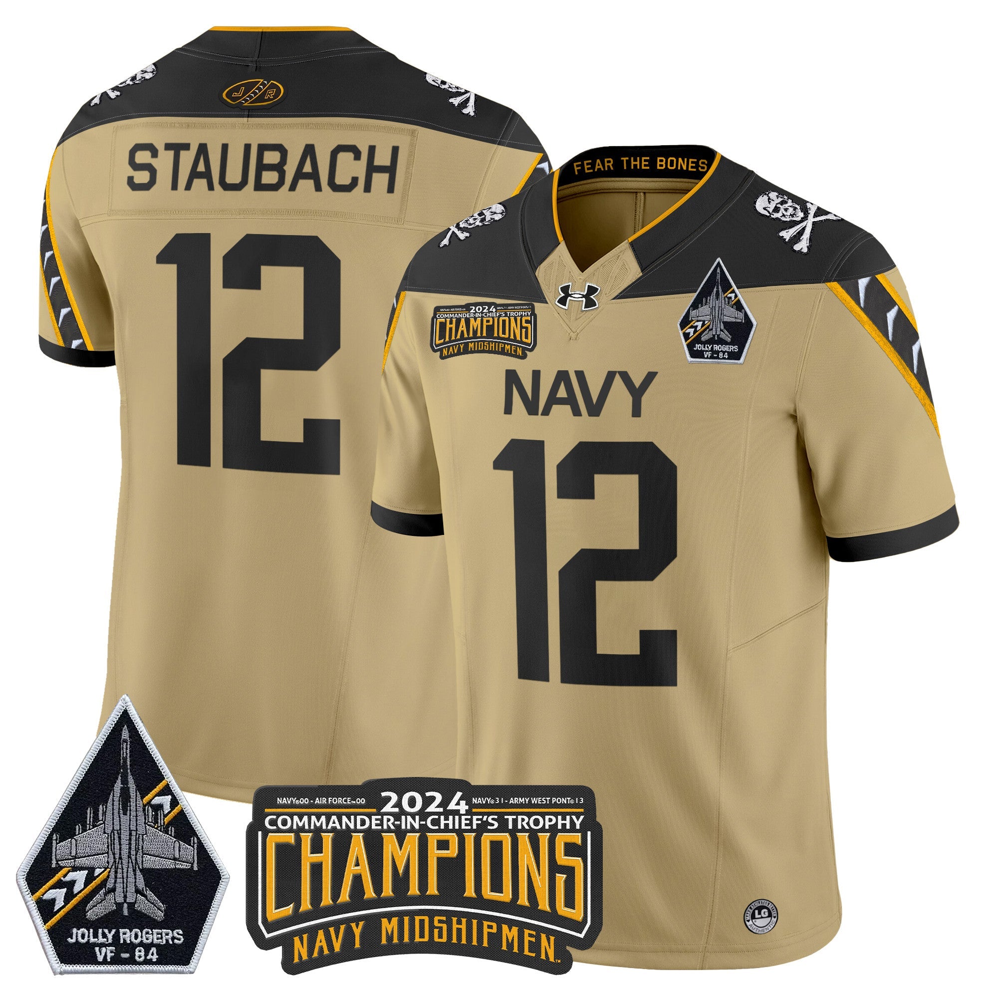 Men Navy Midshipmen 2024 Jolly Rogers VF-84 & Commander-In-Chief's Trophy Champions Patch Vapor Limited Jersey - All Stitched
