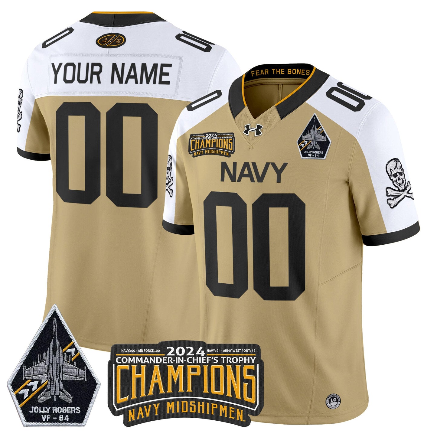 Custom Navy Midshipmen 2024 Jolly Rogers VF-84 & Commander-In-Chief's Trophy Champions Patch Vapor Limited Jersey - All Stitched