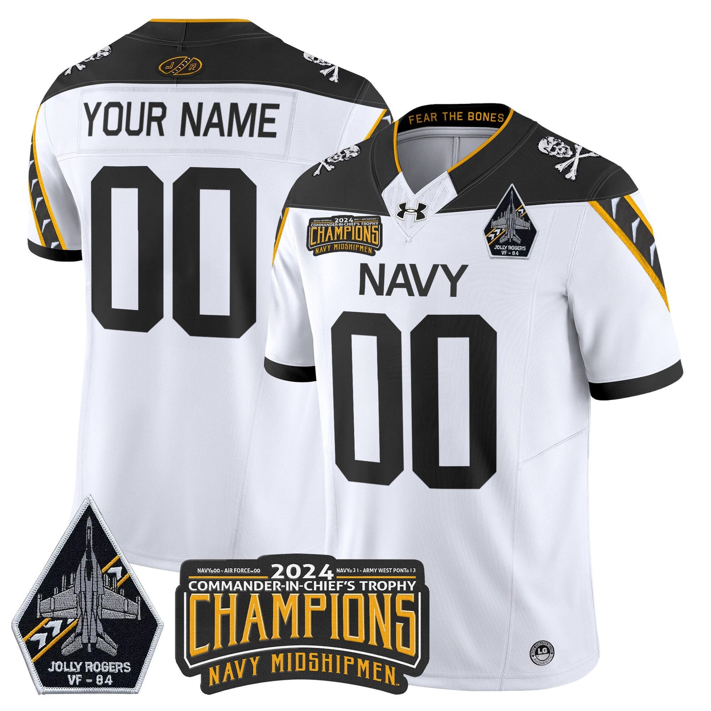Custom Navy Midshipmen 2024 Jolly Rogers VF-84 & Commander-In-Chief's Trophy Champions Patch Vapor Limited Jersey - All Stitched