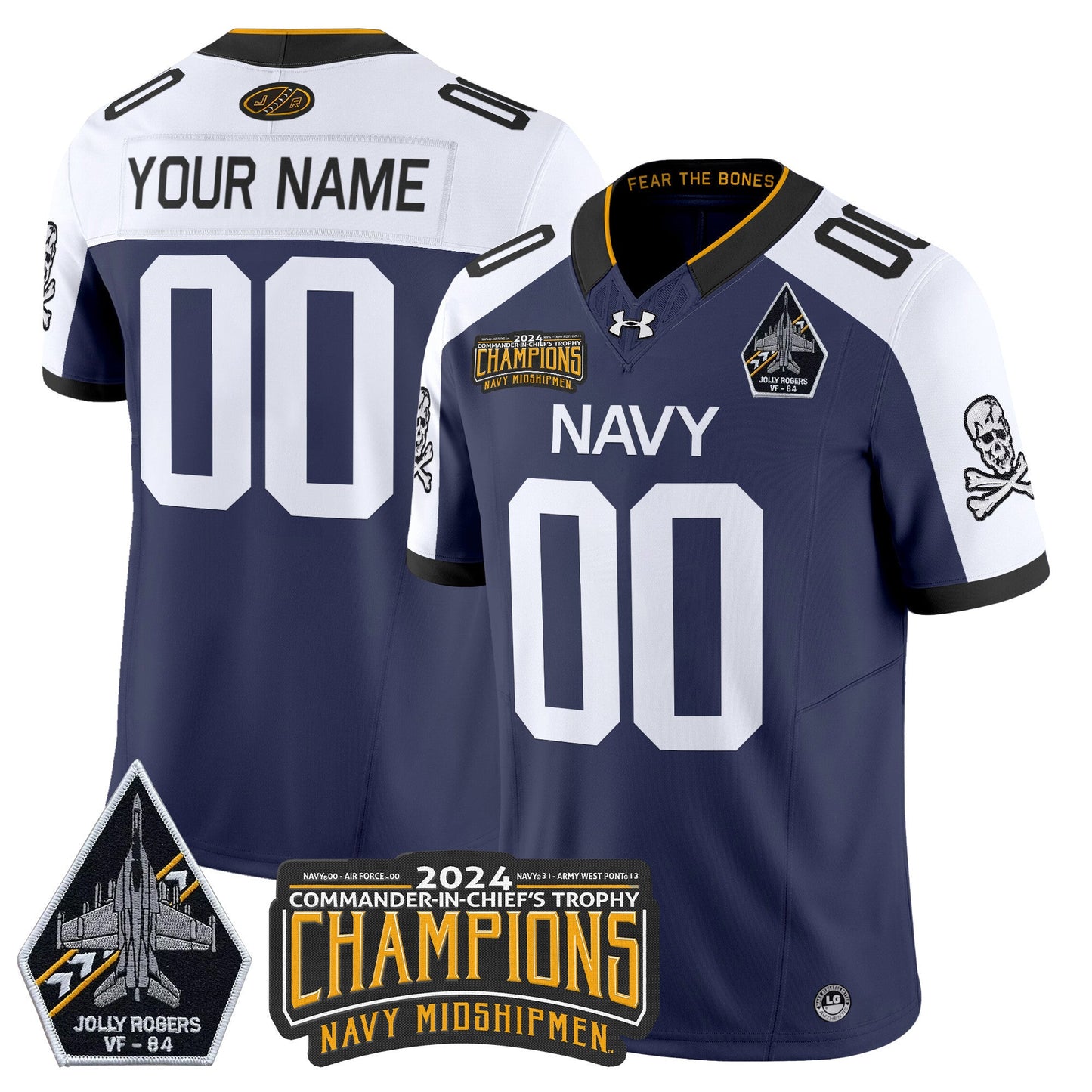Custom Navy Midshipmen 2024 Jolly Rogers VF-84 & Commander-In-Chief's Trophy Champions Patch Vapor Limited Jersey - All Stitched