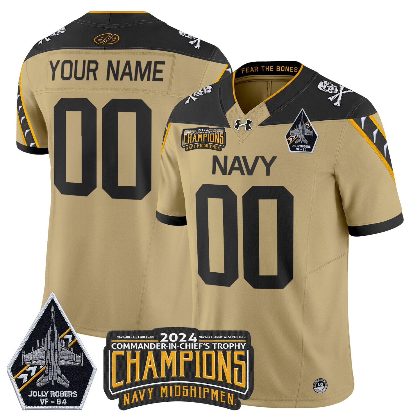 Custom Navy Midshipmen 2024 Jolly Rogers VF-84 & Commander-In-Chief's Trophy Champions Patch Vapor Limited Jersey - All Stitched