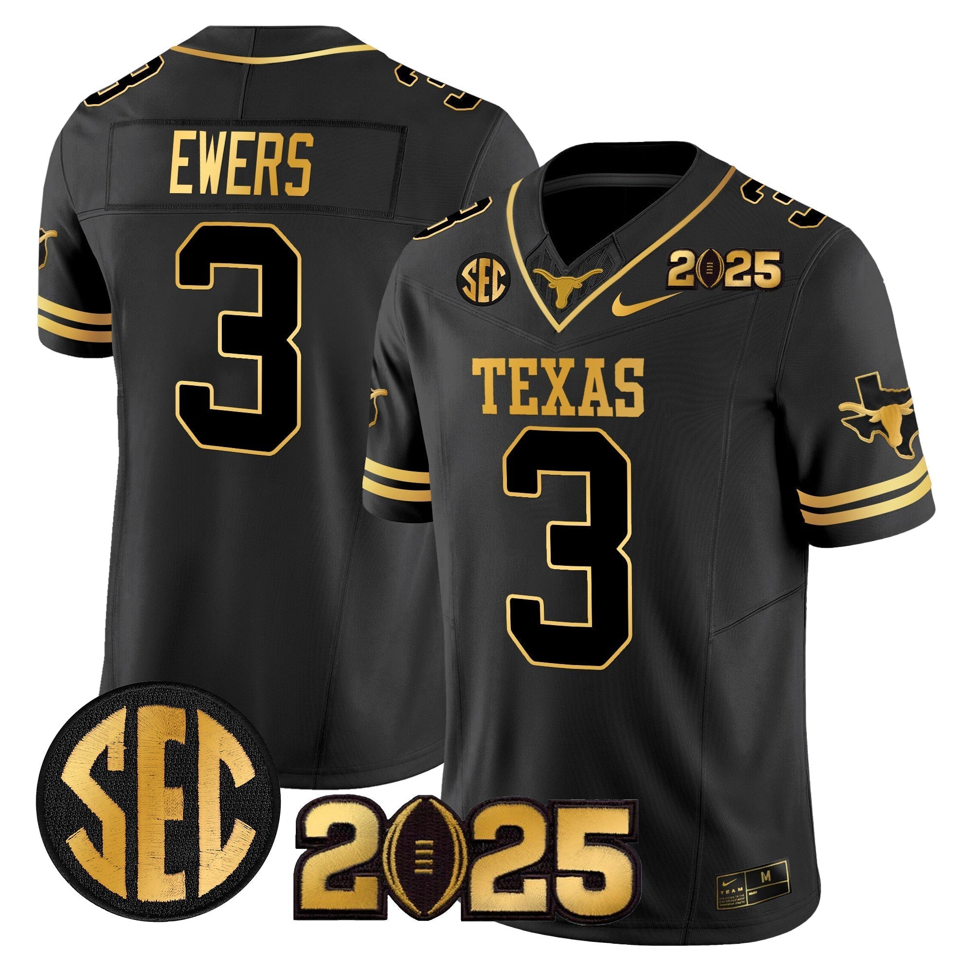 Men Texas Longhorns 2025 CFP Final Gold Patch Vapor Limited Jersey - All Stitched