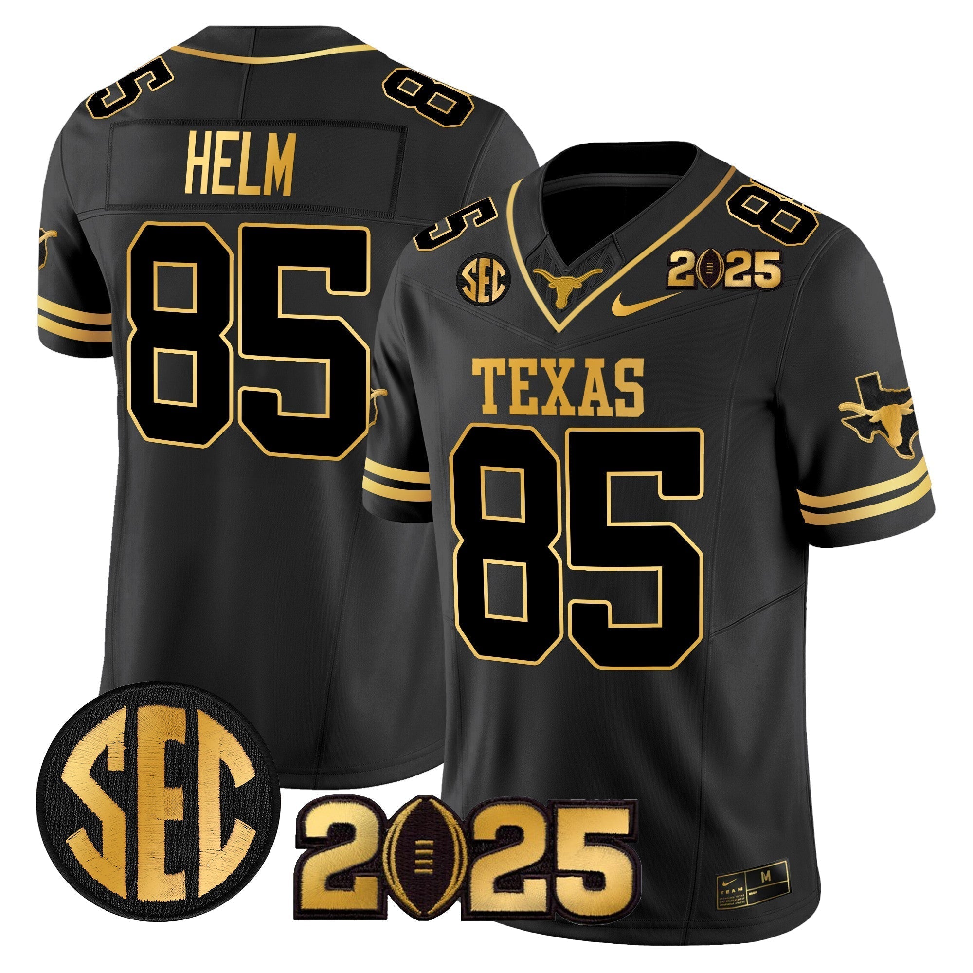 Men Texas Longhorns 2025 CFP Final Gold Patch Vapor Limited Jersey - All Stitched