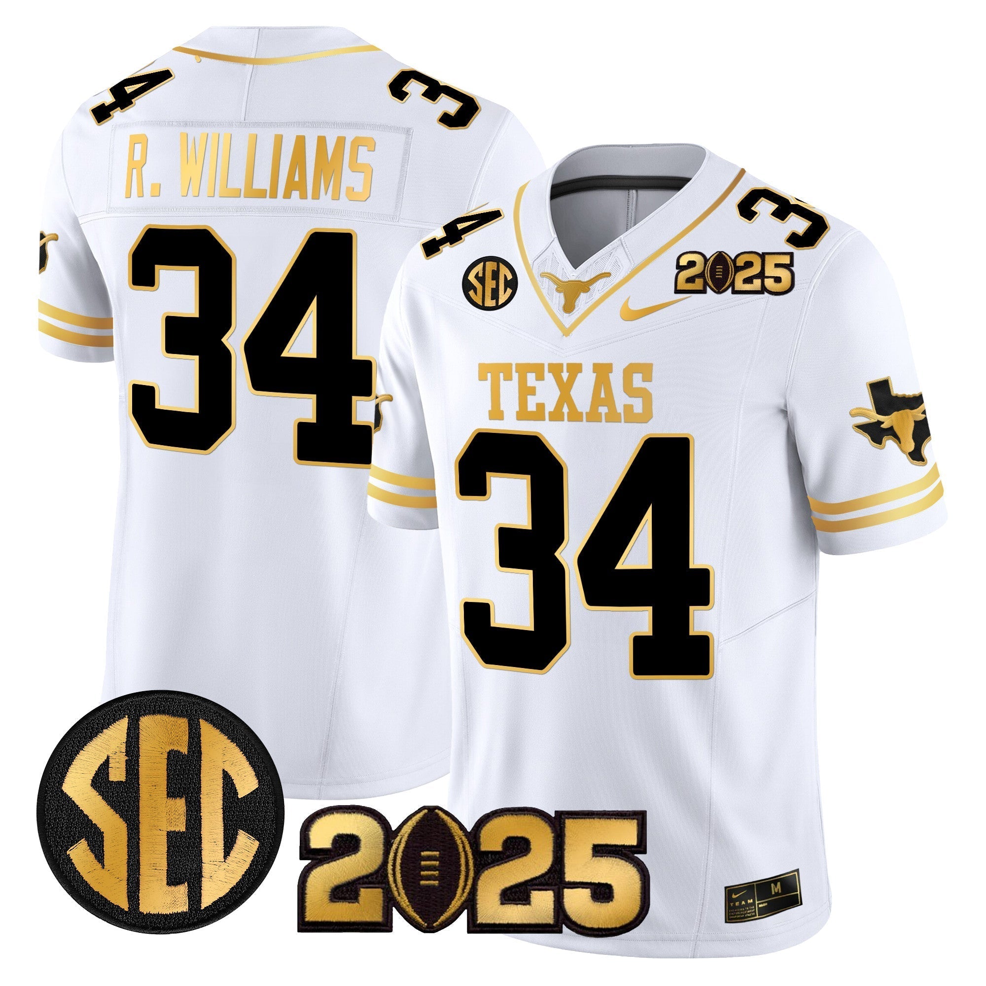 Men Texas Longhorns 2025 CFP Final Gold Patch Vapor Limited Jersey - All Stitched