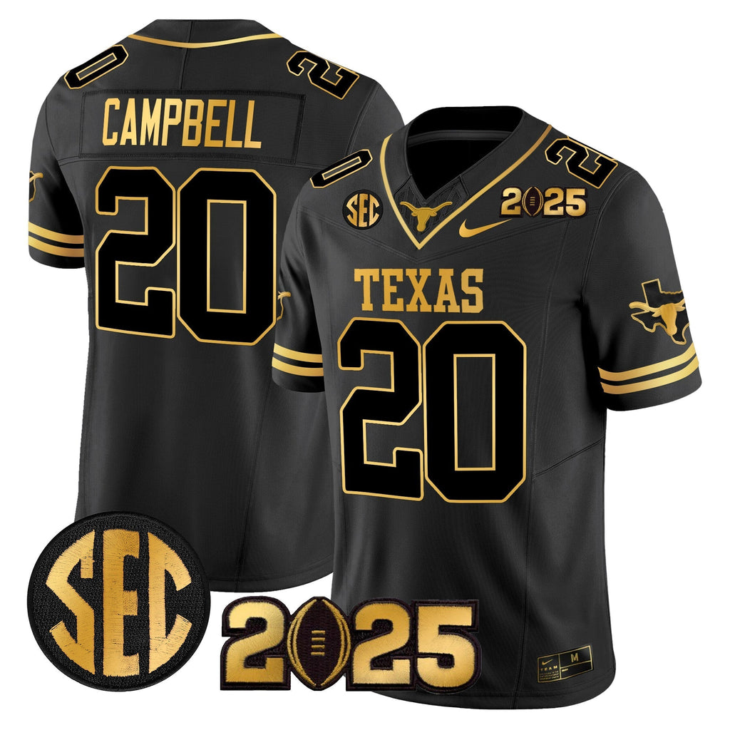 Men Texas Longhorns 2025 CFP Final Gold Patch Vapor Limited Jersey - All Stitched