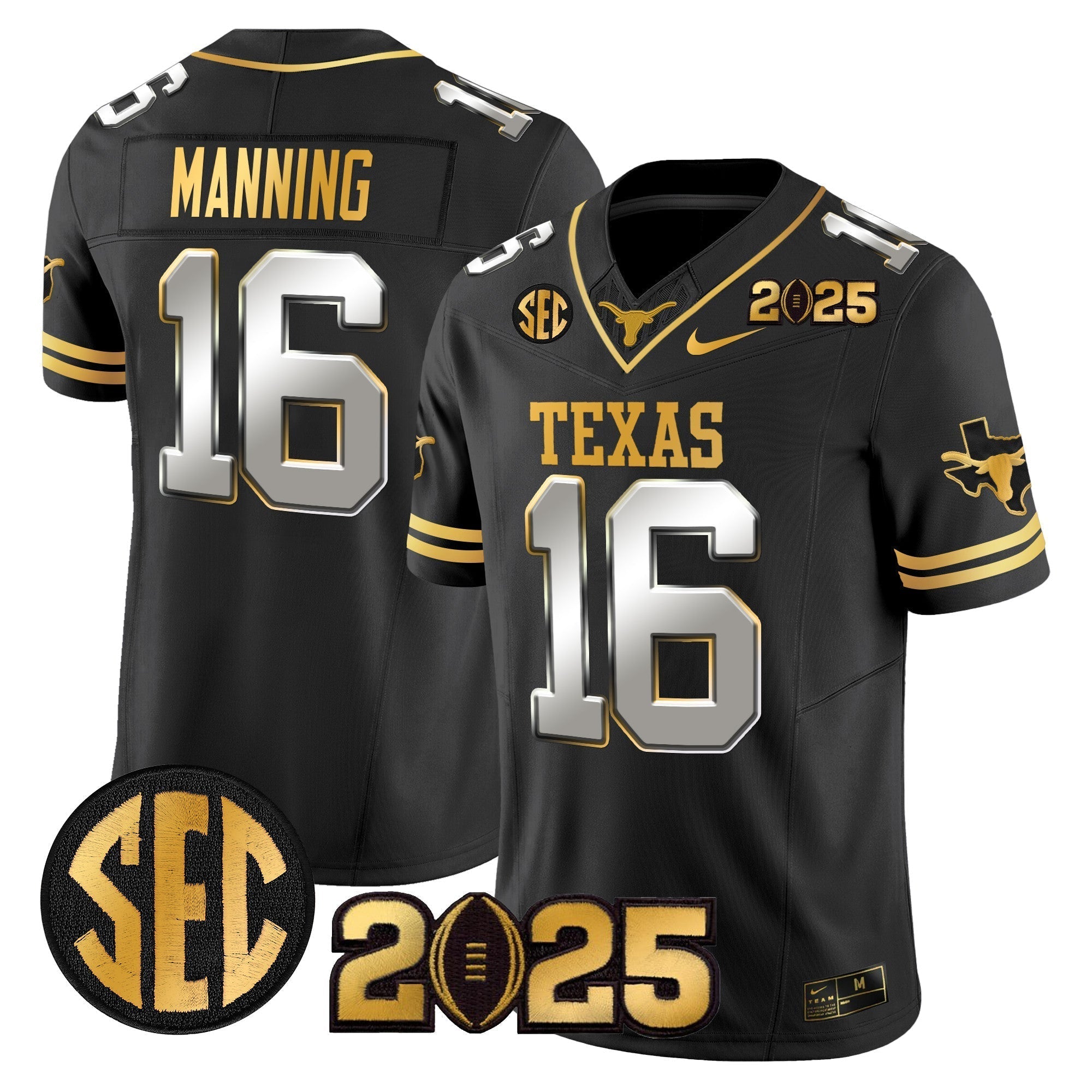 Men Texas Longhorns 2025 CFP Final Gold Patch Vapor Limited Jersey - All Stitched