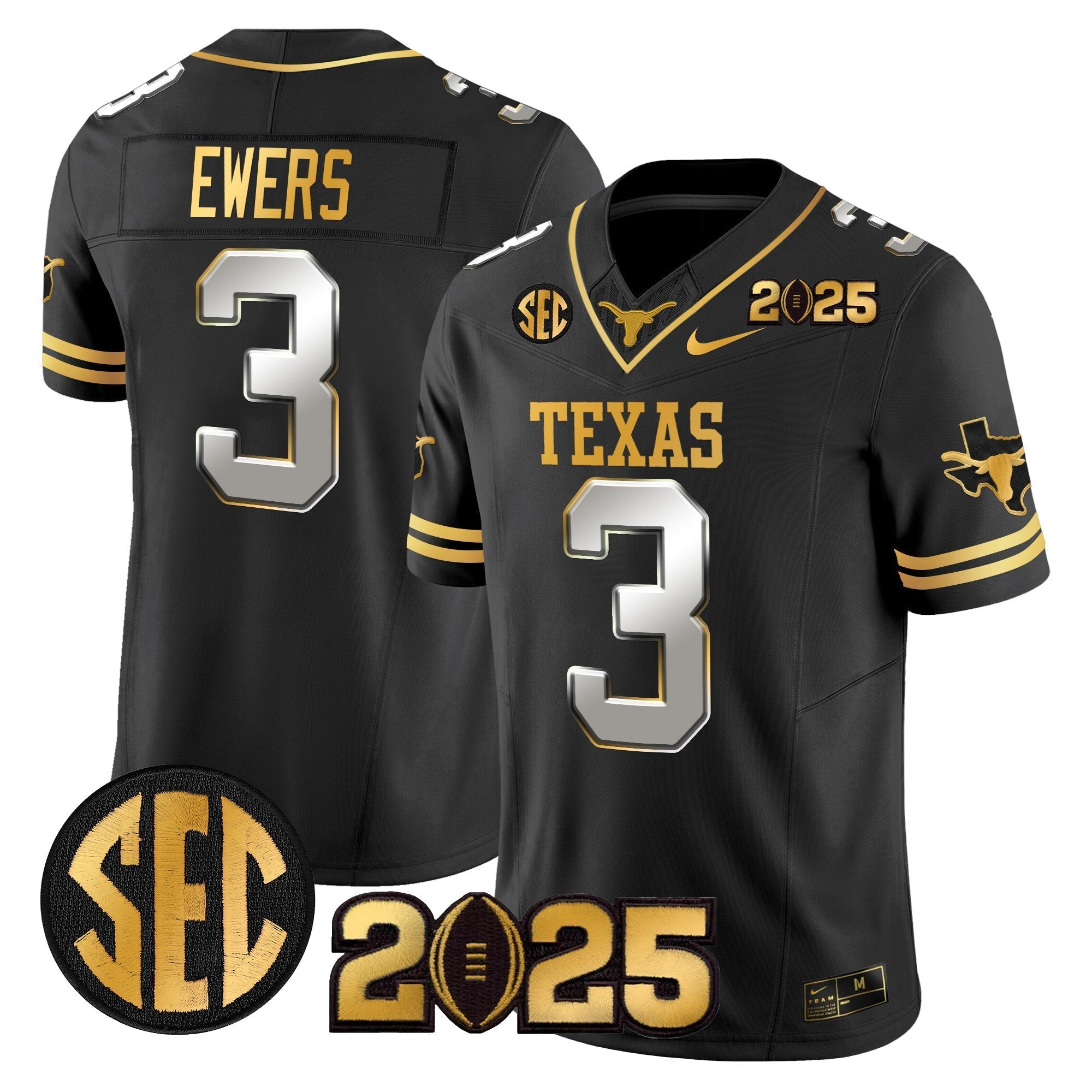 Men Texas Longhorns 2025 CFP Final Gold Patch Vapor Limited Jersey - All Stitched