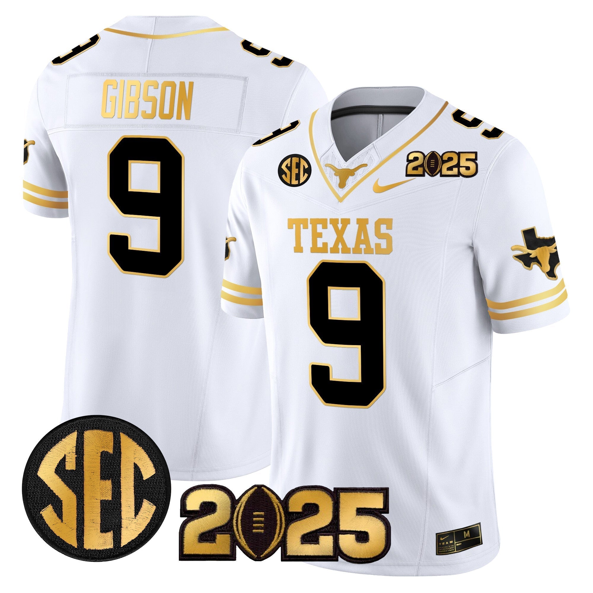 Men Texas Longhorns 2025 CFP Final Gold Patch Vapor Limited Jersey - All Stitched