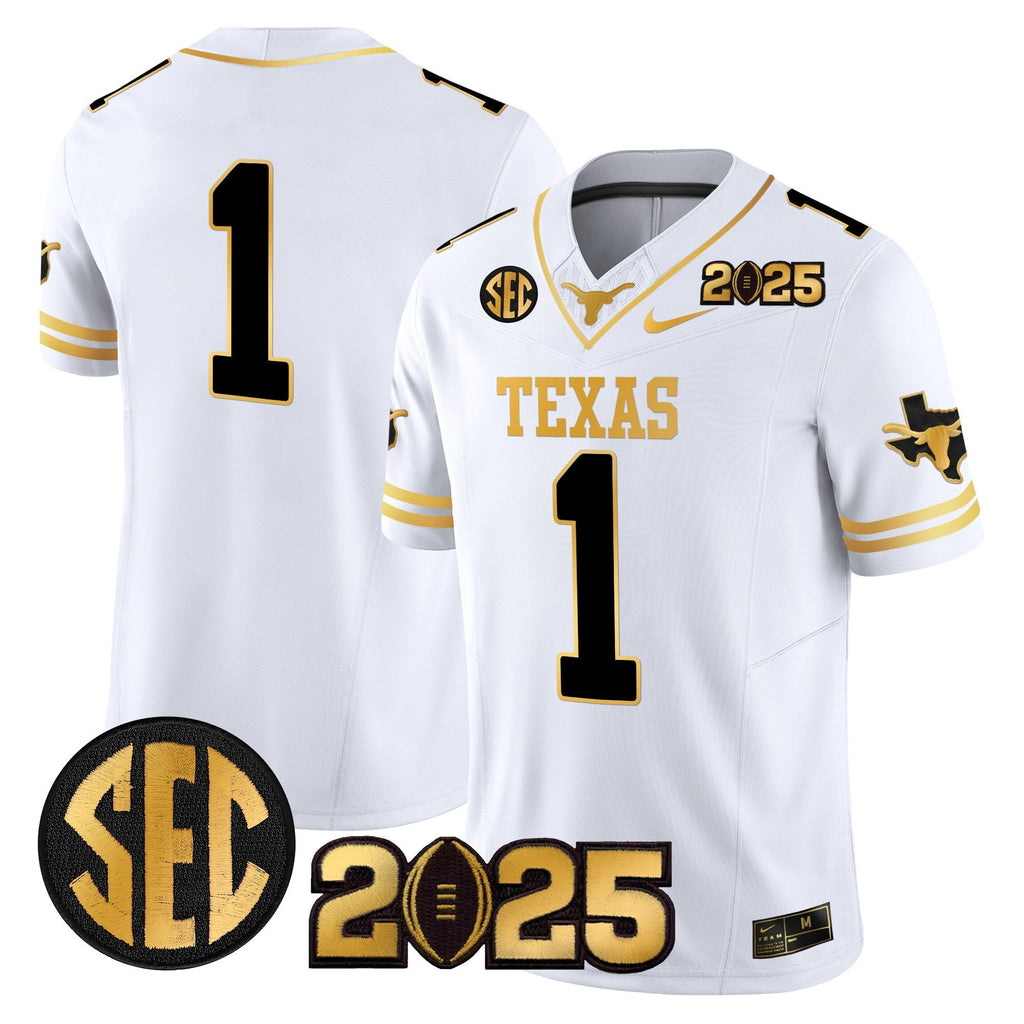 Men Texas Longhorns 2025 CFP Final Gold Patch Vapor Limited Jersey - All Stitched