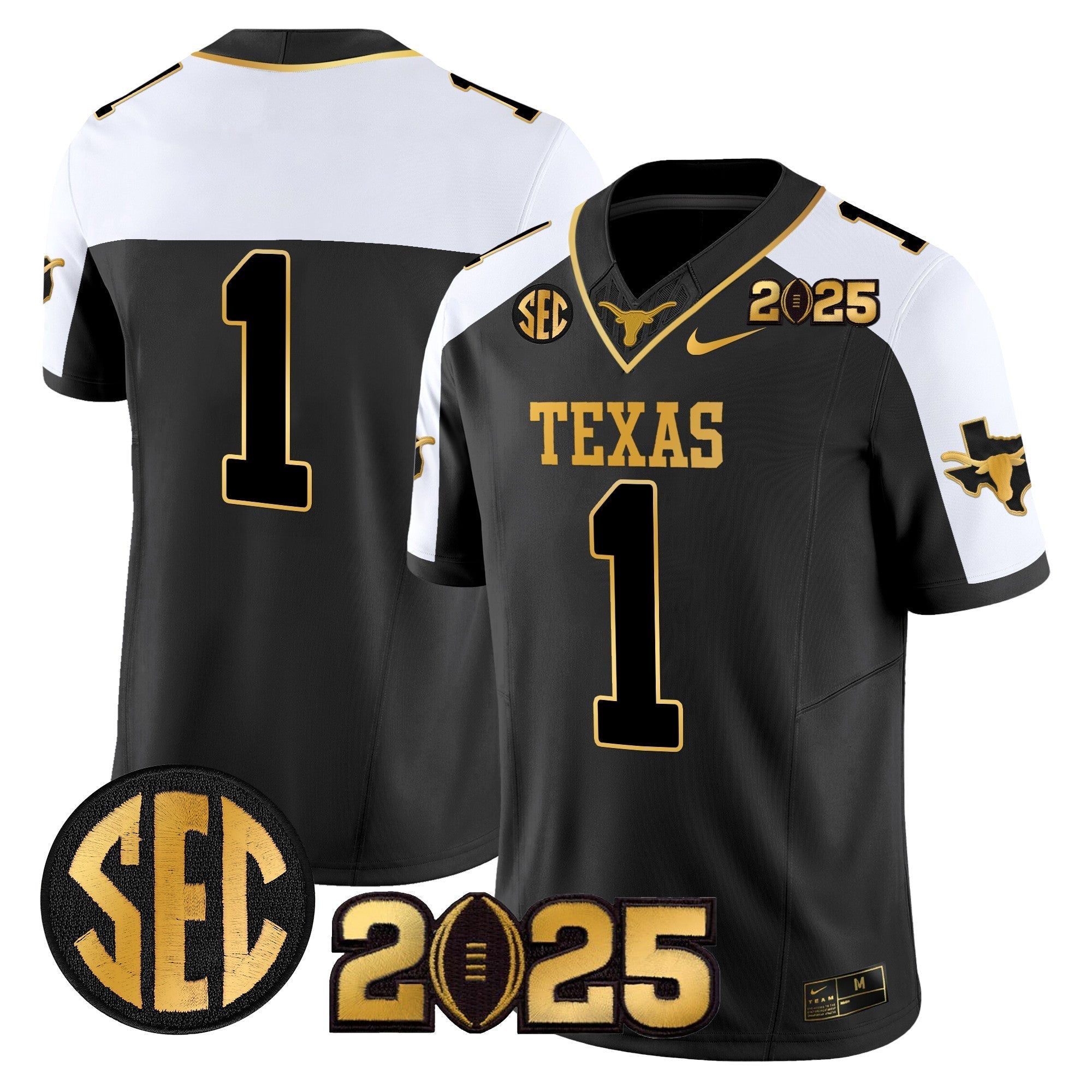 Men Texas Longhorns 2025 CFP Final Gold Patch Vapor Limited Jersey - All Stitched