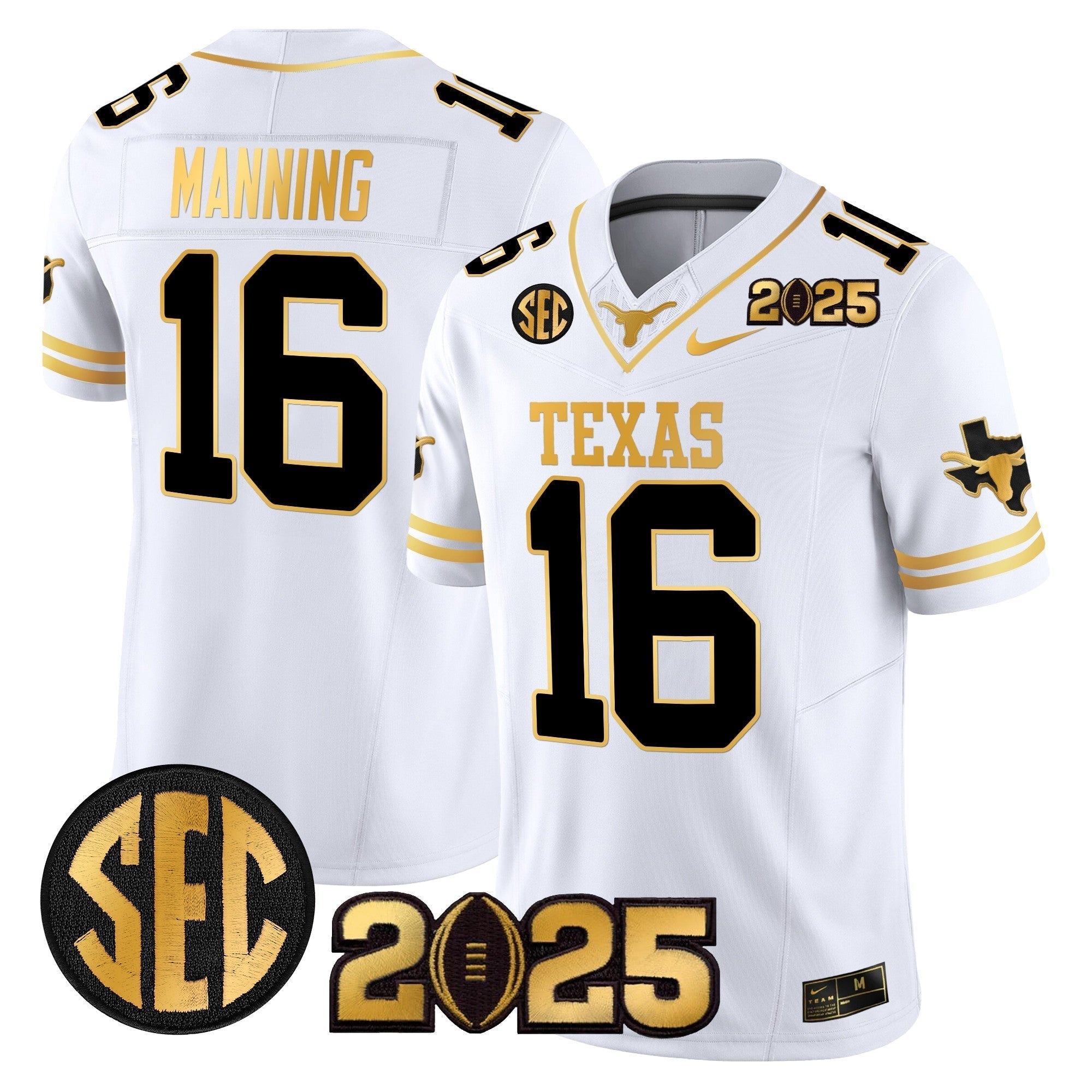 Men Texas Longhorns 2025 CFP Final Gold Patch Vapor Limited Jersey - All Stitched