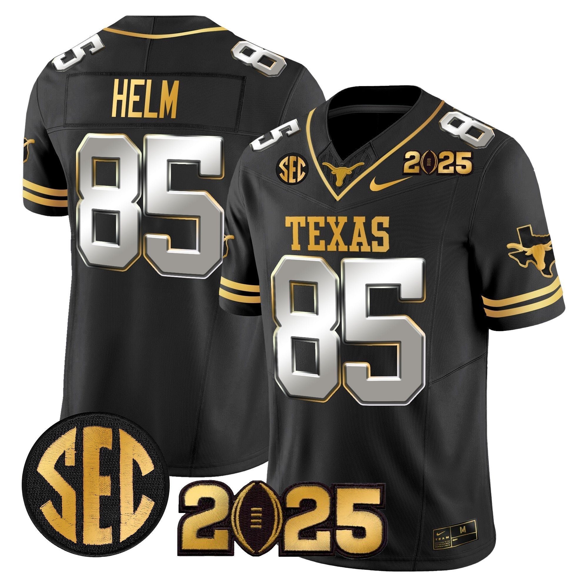 Men Texas Longhorns 2025 CFP Final Gold Patch Vapor Limited Jersey - All Stitched