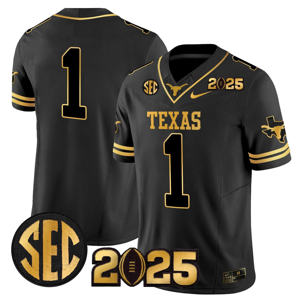 Men Texas Longhorns 2025 CFP Final Gold Patch Vapor Limited Jersey - All Stitched