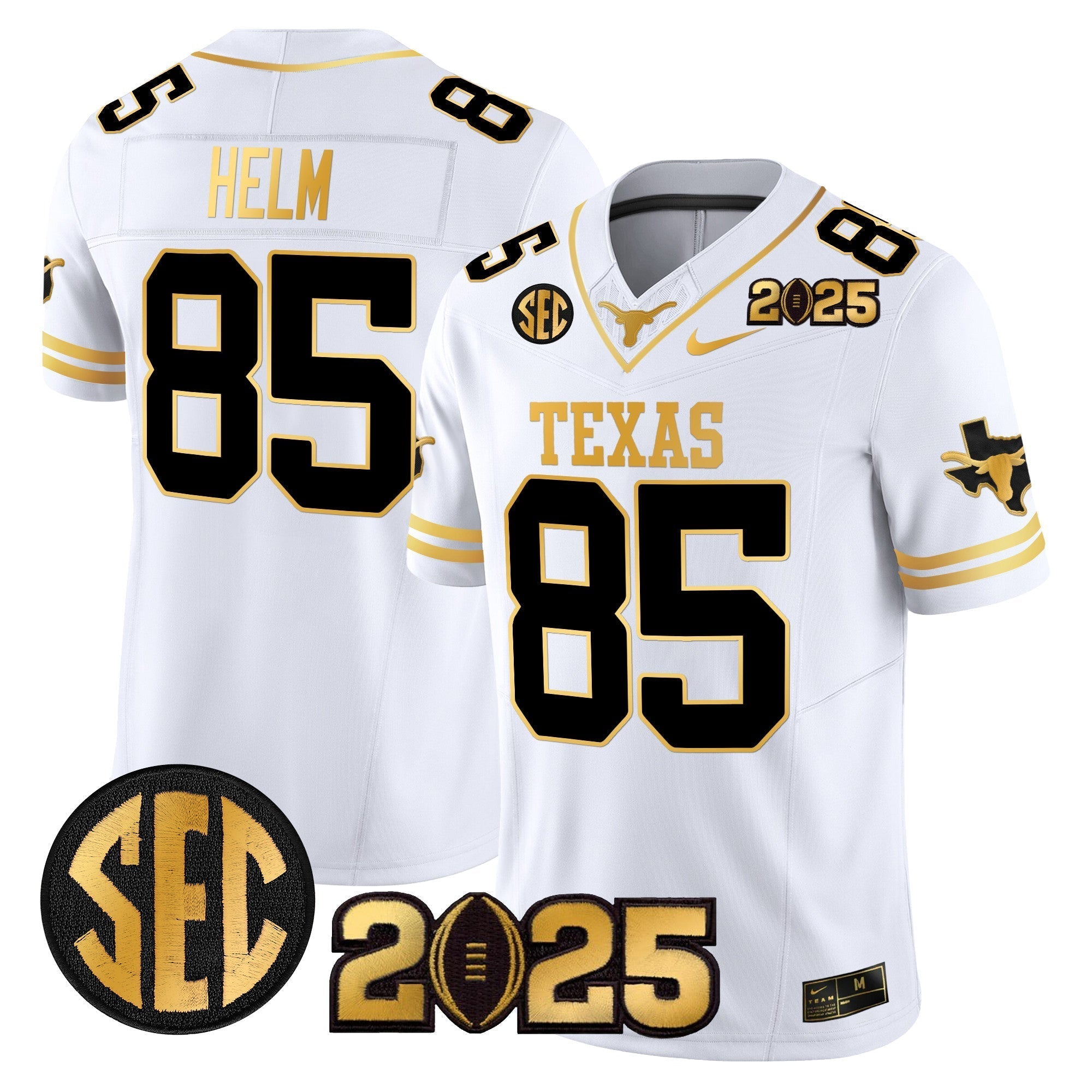 Men Texas Longhorns 2025 CFP Final Gold Patch Vapor Limited Jersey - All Stitched