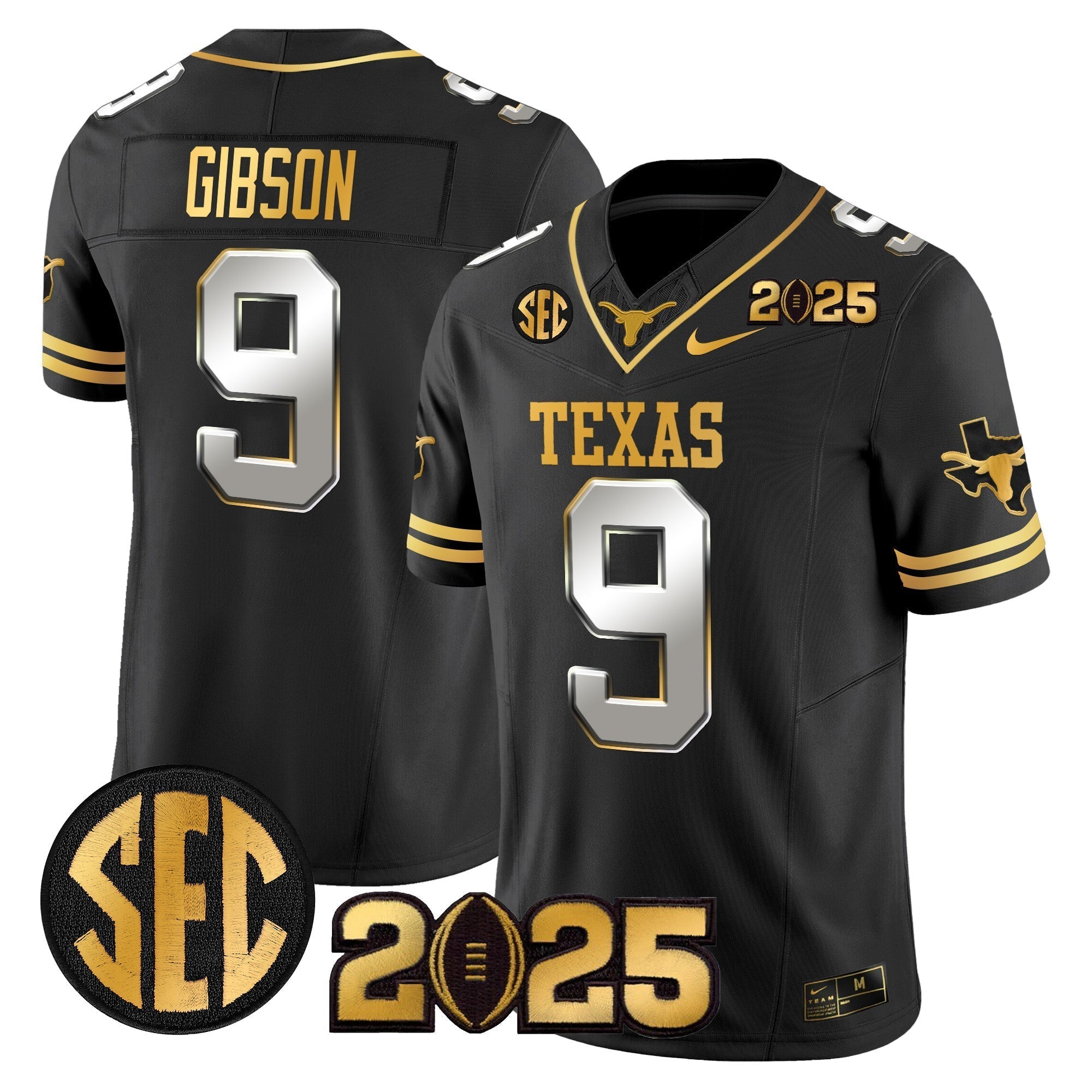 Men Texas Longhorns 2025 CFP Final Gold Patch Vapor Limited Jersey - All Stitched