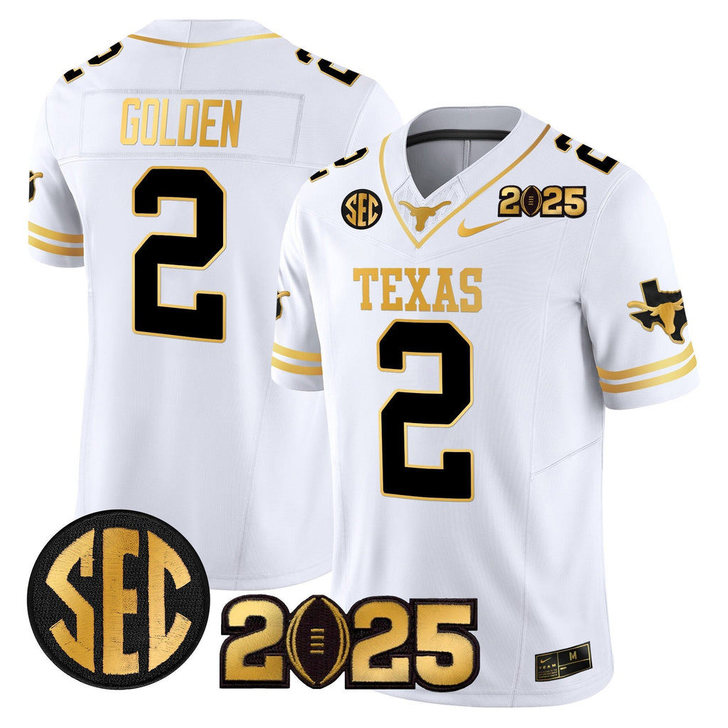 Men Texas Longhorns 2025 CFP Final Gold Patch Vapor Limited Jersey - All Stitched