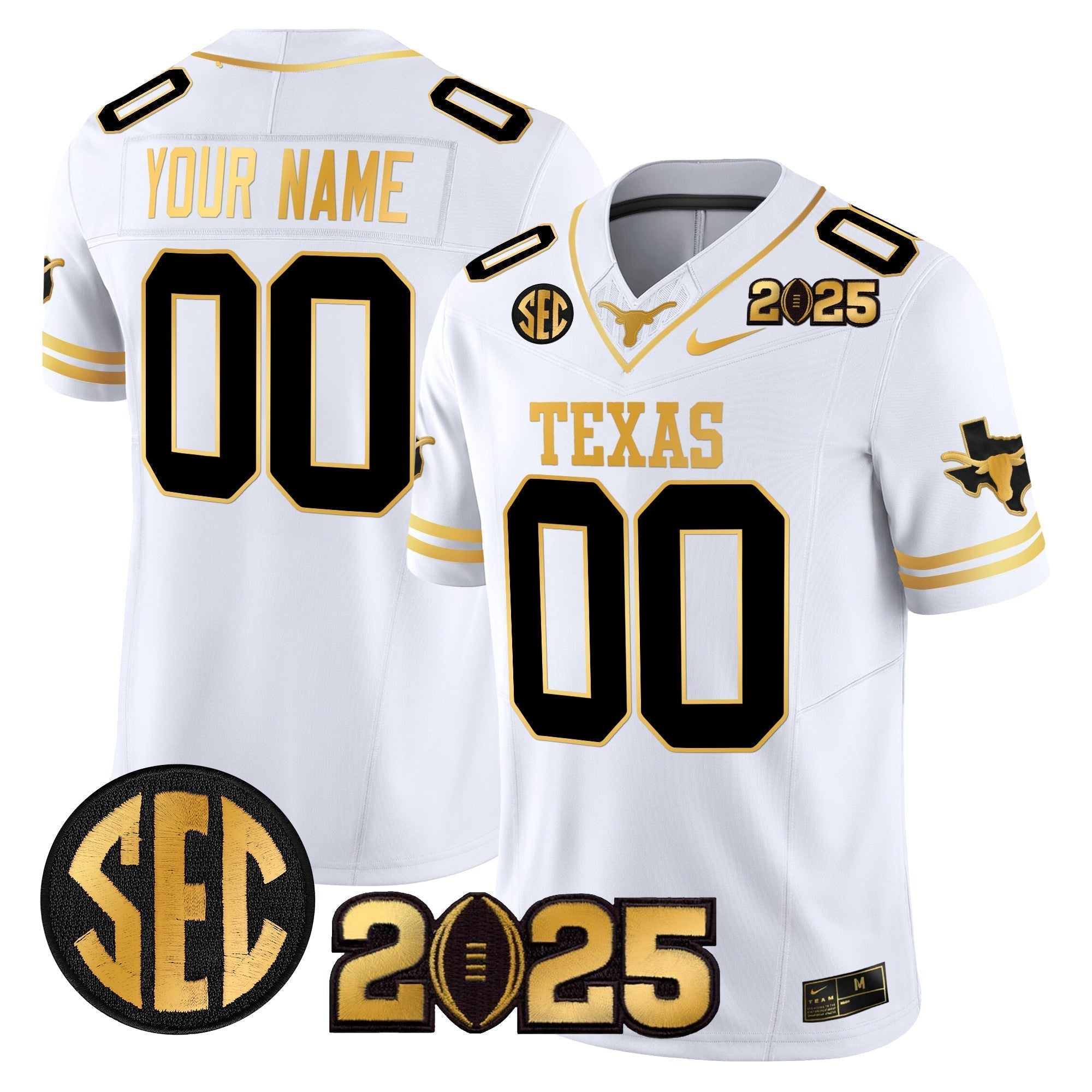 Custom Texas Longhorns 2025 CFP Final Gold Patch Vapor Limited Jersey - All Stitched