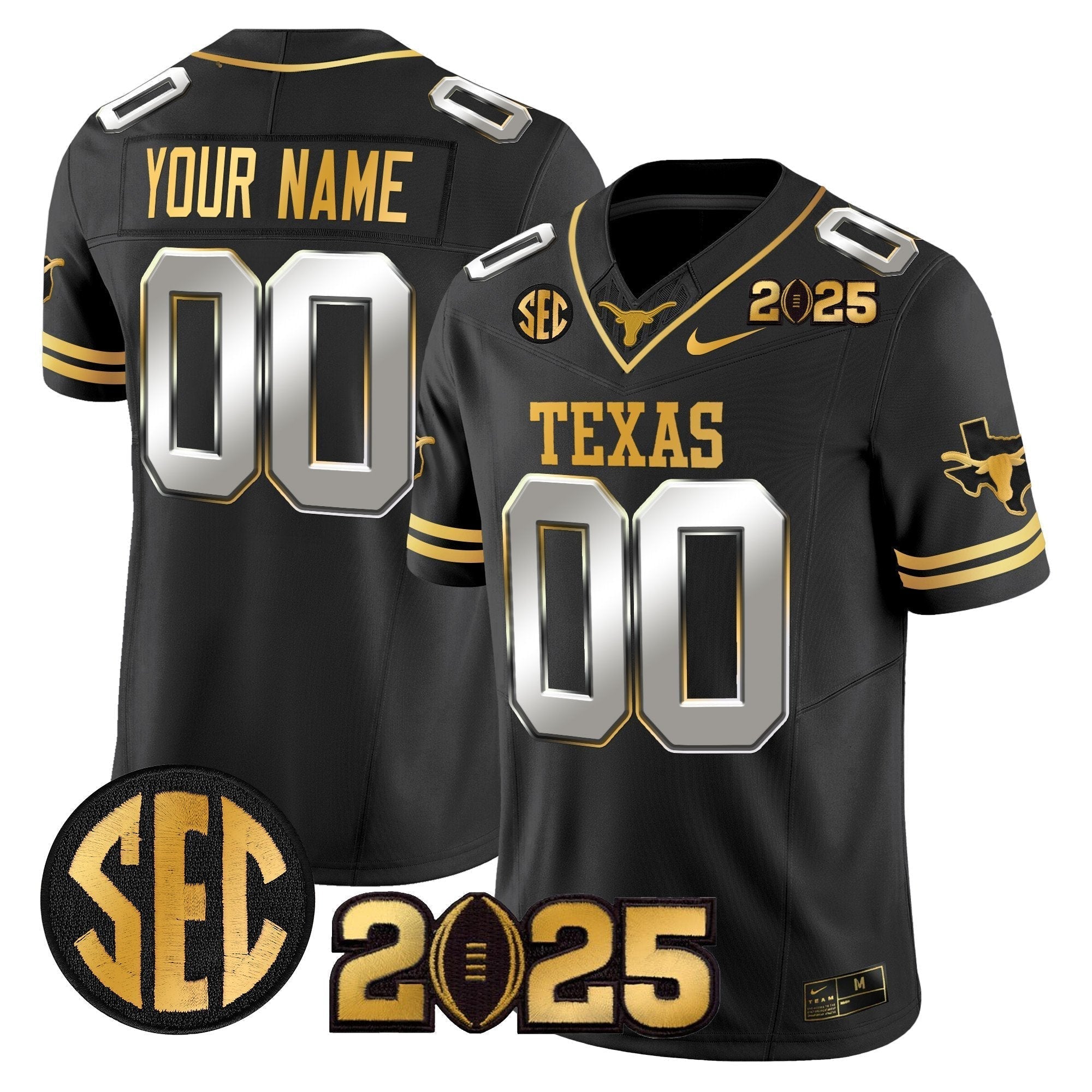 Custom Texas Longhorns 2025 CFP Final Gold Patch Vapor Limited Jersey - All Stitched