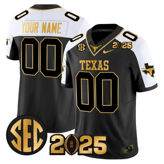 Custom Texas Longhorns 2025 CFP Final Gold Patch Vapor Limited Jersey - All Stitched