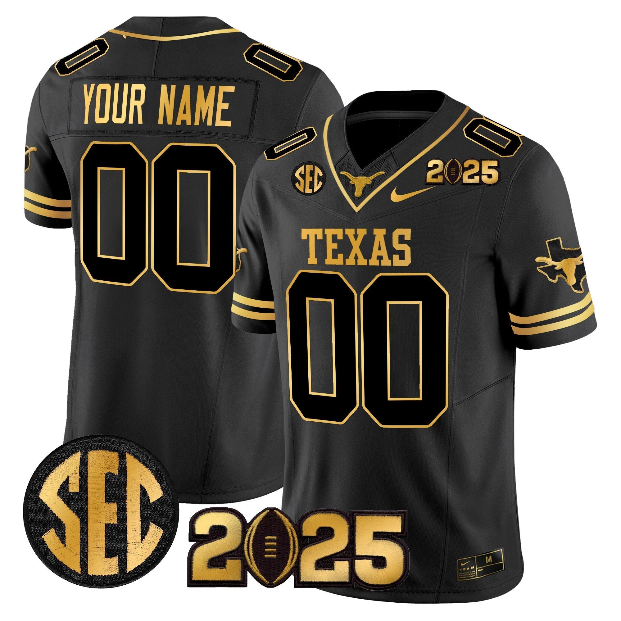 Custom Texas Longhorns 2025 CFP Final Gold Patch Vapor Limited Jersey - All Stitched
