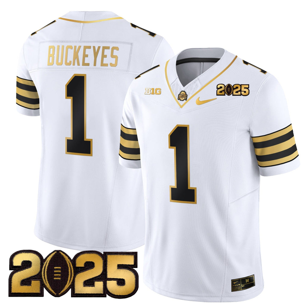 Men Ohio State Buckeyes 'Heritage Stripe' CFP Final Patch Gold Vapor Limited Jersey - All Stitched