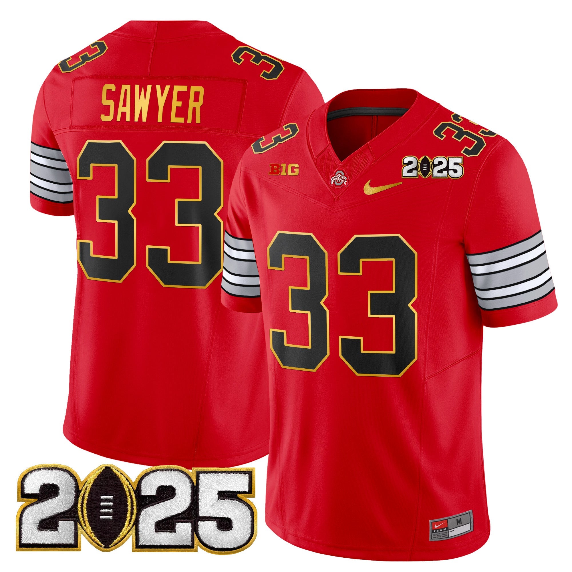 Ohio State Buckeyes 'Heritage Stripe' 2025 CFP Final Patch Gold Trim Vapor Limited Jersey - All Stitched