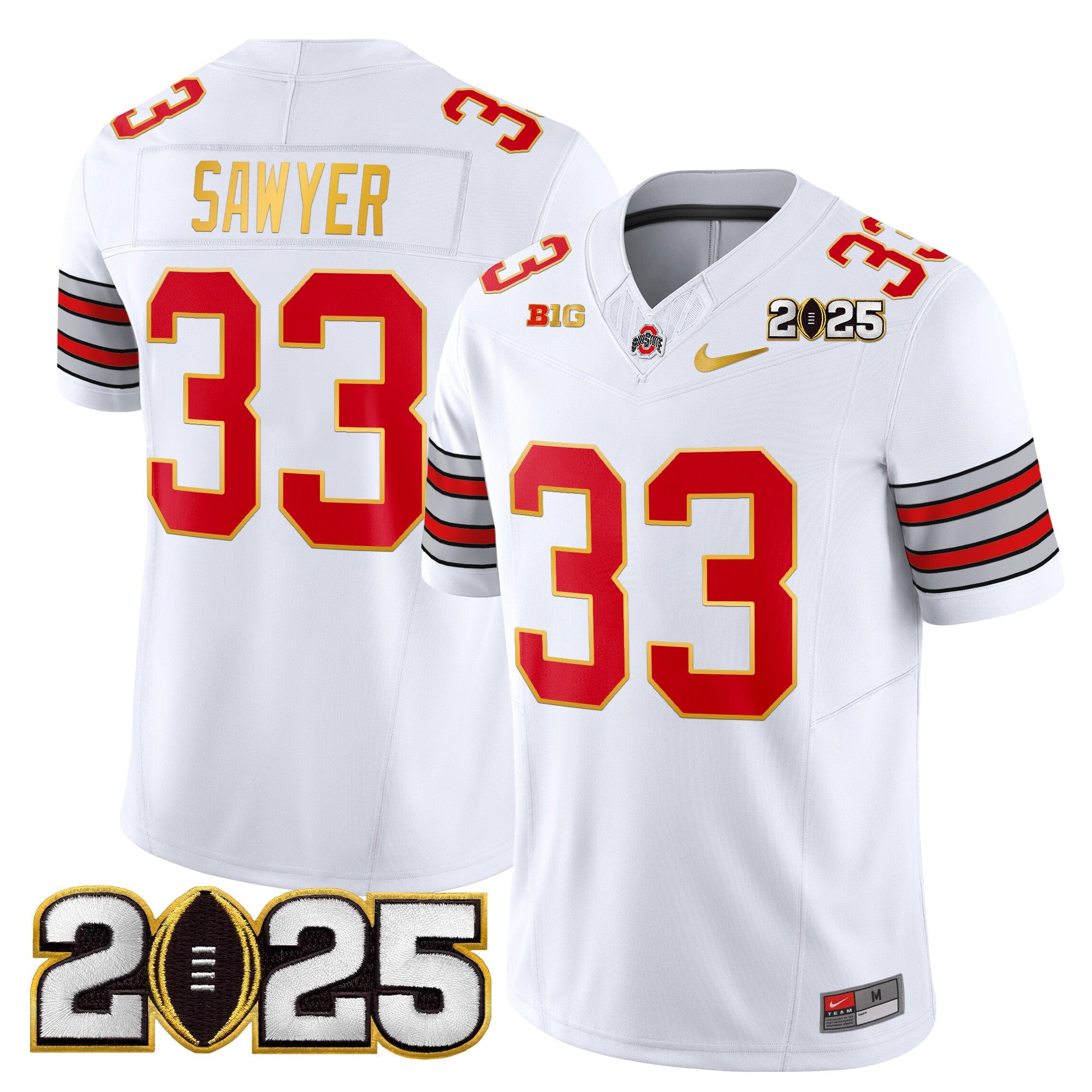 Ohio State Buckeyes 'Heritage Stripe' 2025 CFP Final Patch Gold Trim Vapor Limited Jersey - All Stitched