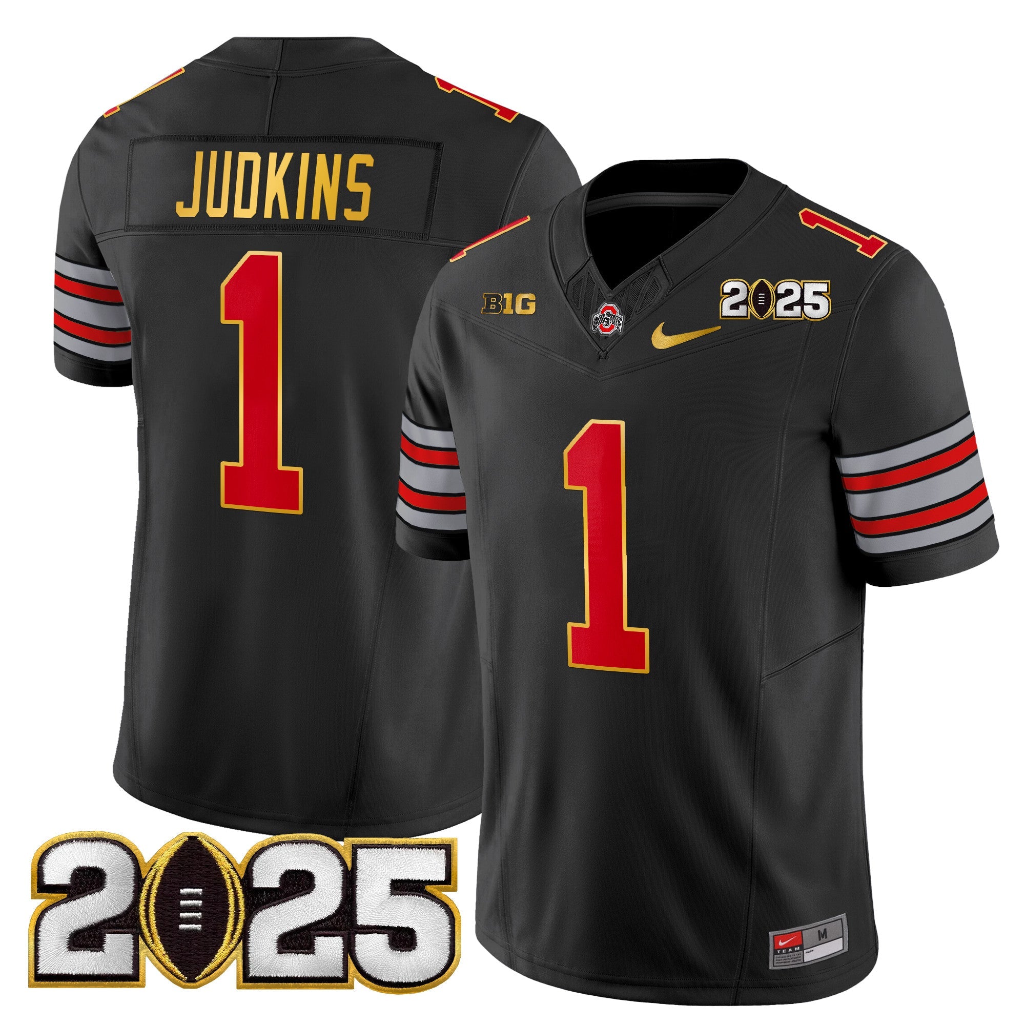 Ohio State Buckeyes 'Heritage Stripe' 2025 CFP Final Patch Gold Trim Vapor Limited Jersey - All Stitched