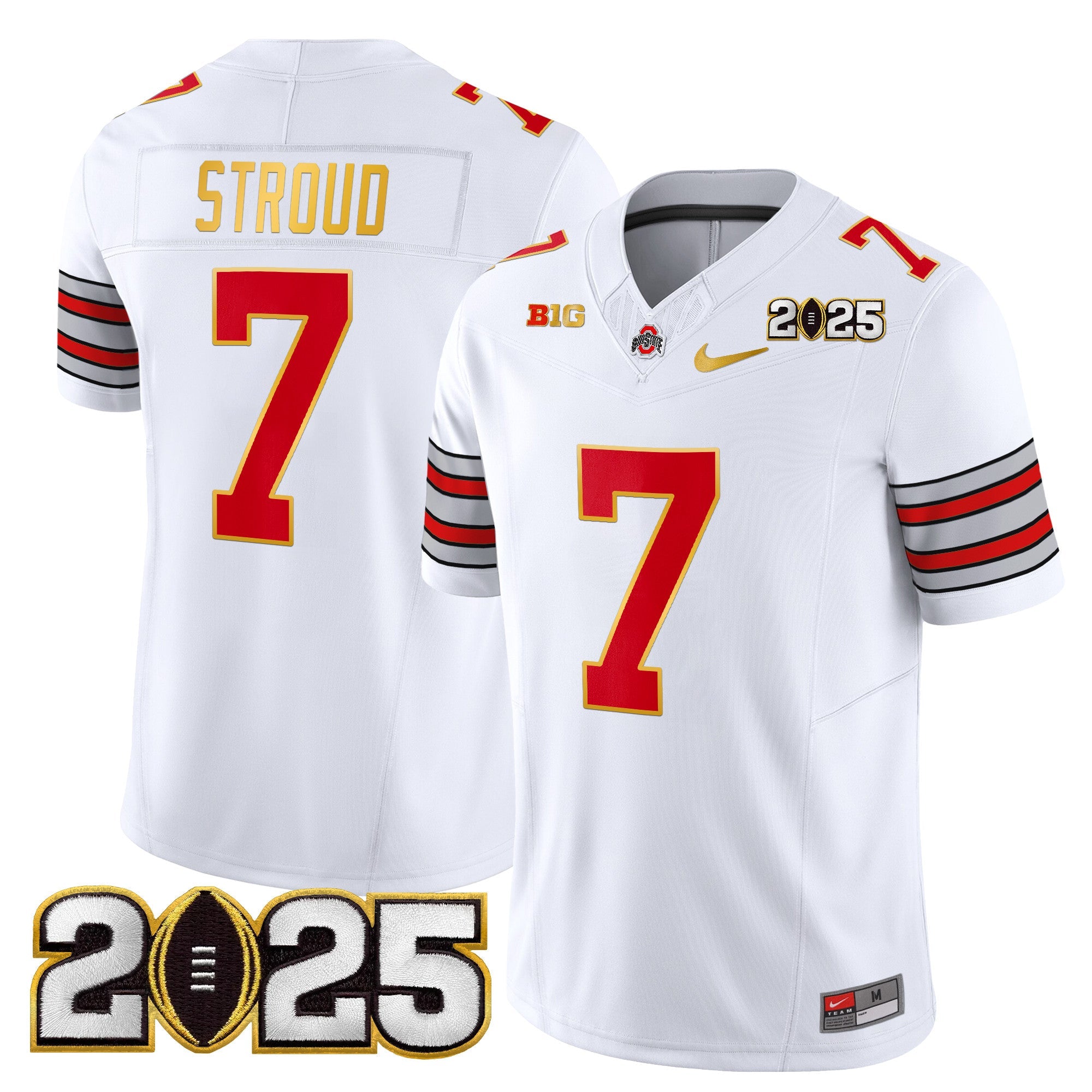 Ohio State Buckeyes 'Heritage Stripe' 2025 CFP Final Patch Gold Trim Vapor Limited Jersey - All Stitched