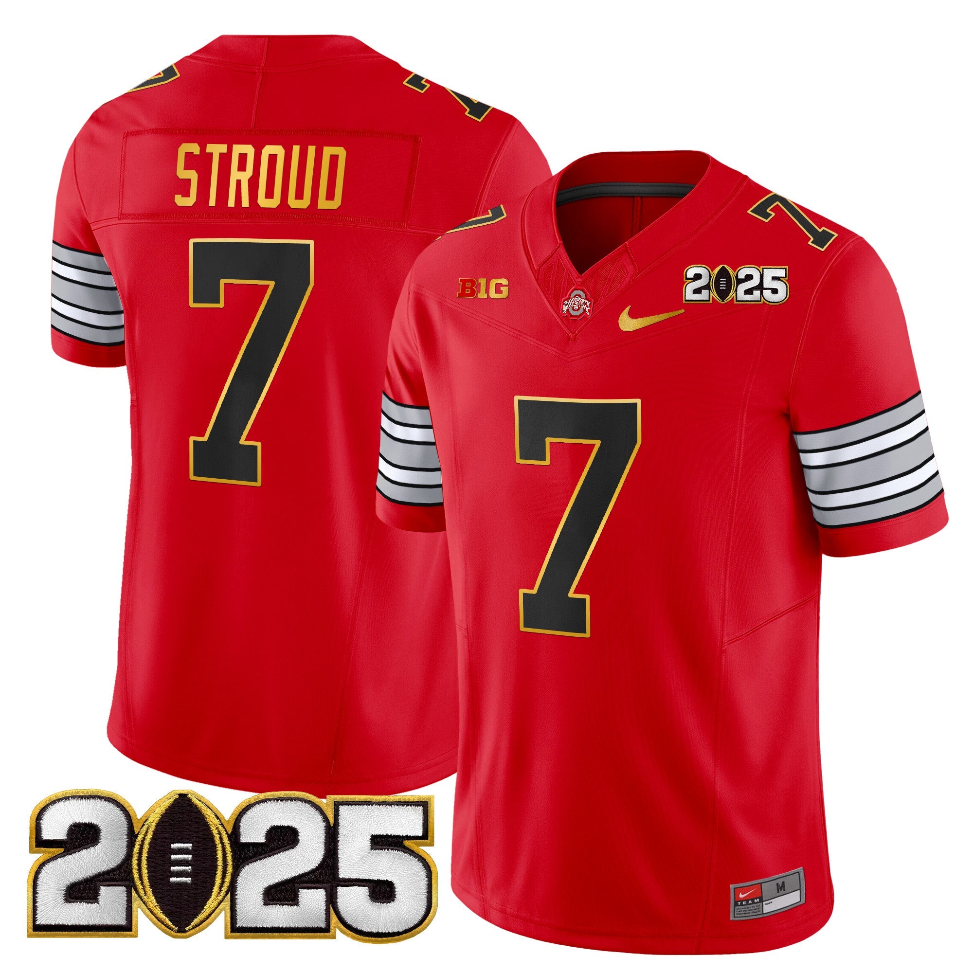 Ohio State Buckeyes 'Heritage Stripe' 2025 CFP Final Patch Gold Trim Vapor Limited Jersey - All Stitched