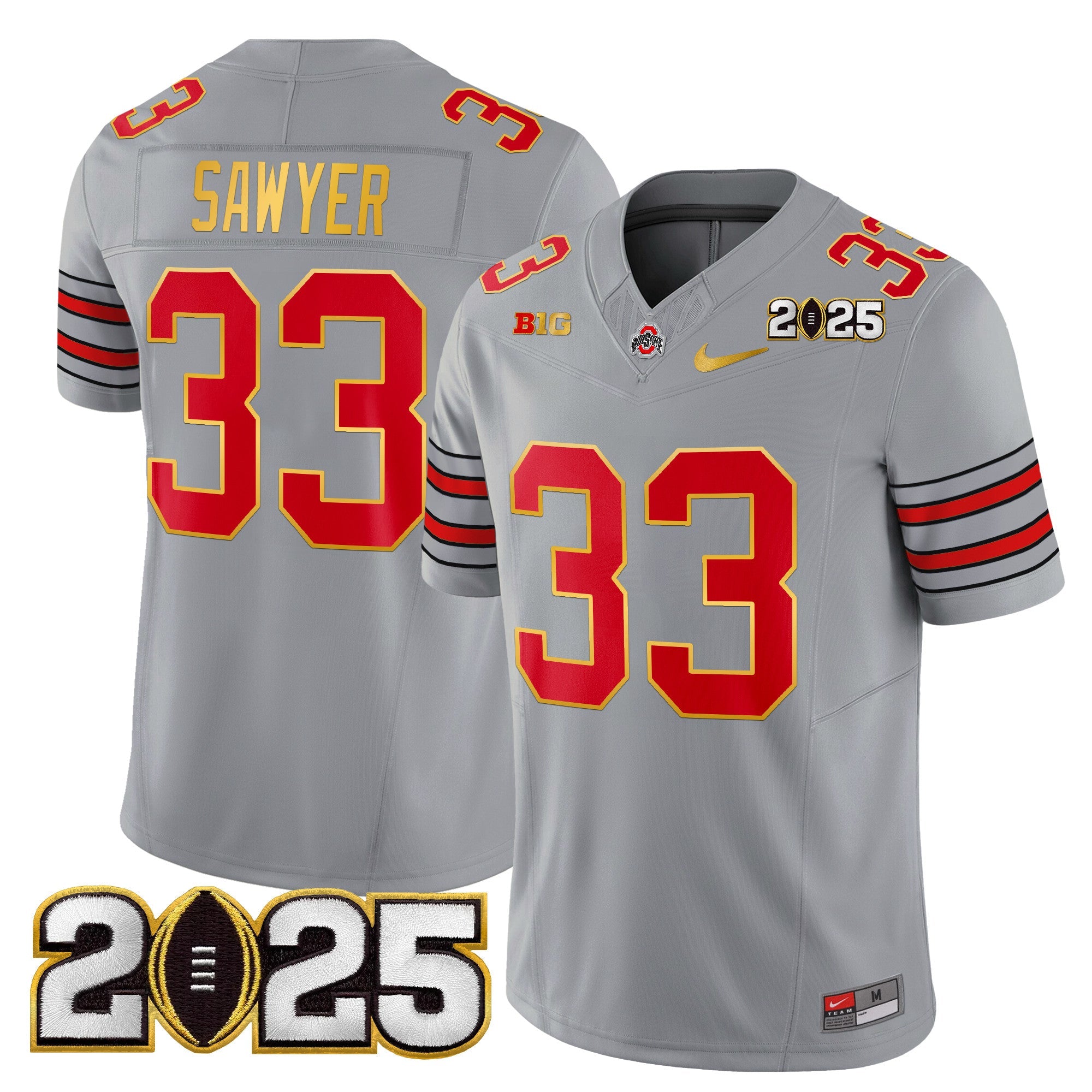 Ohio State Buckeyes 'Heritage Stripe' 2025 CFP Final Patch Gold Trim Vapor Limited Jersey - All Stitched