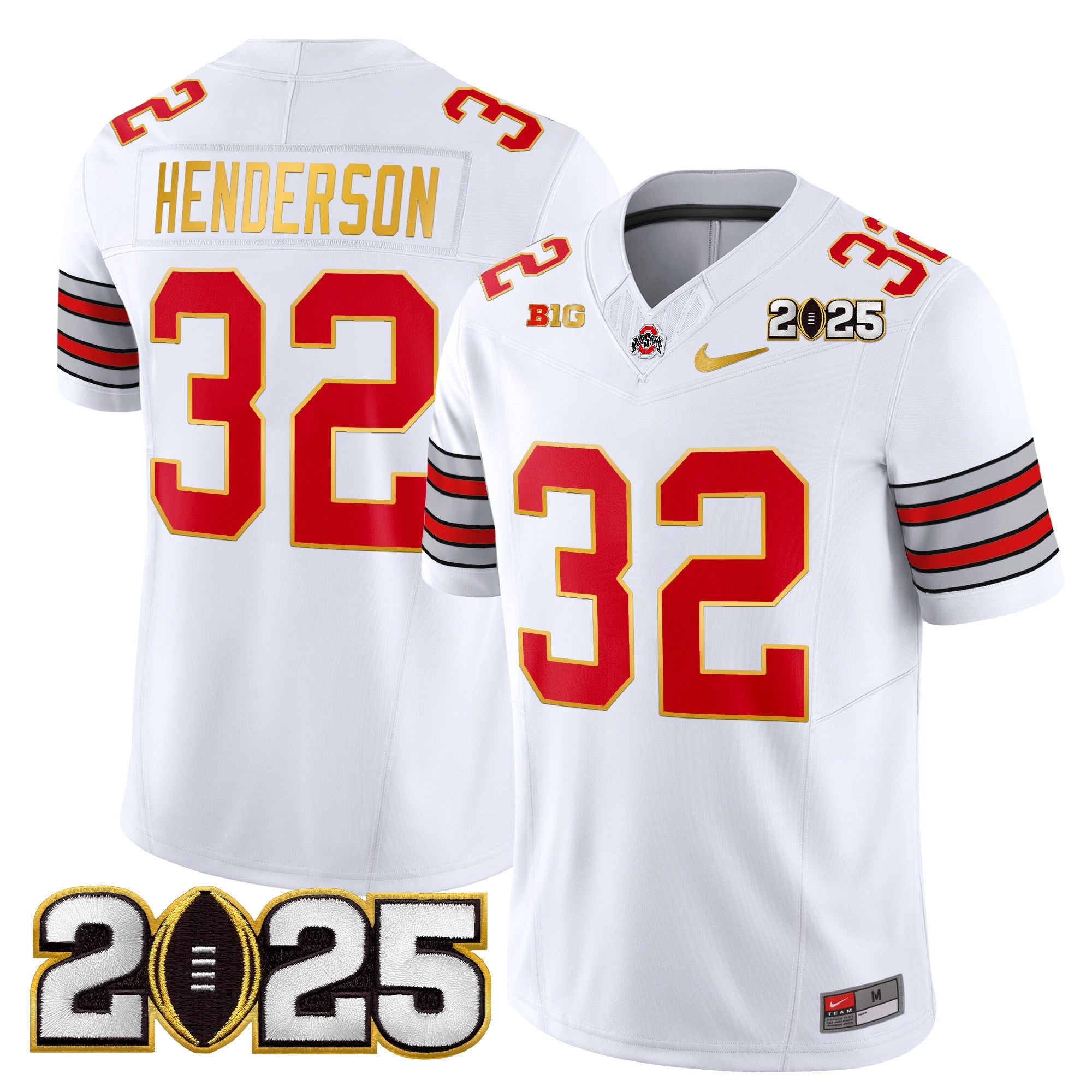 Ohio State Buckeyes 'Heritage Stripe' 2025 CFP Final Patch Gold Trim Vapor Limited Jersey - All Stitched
