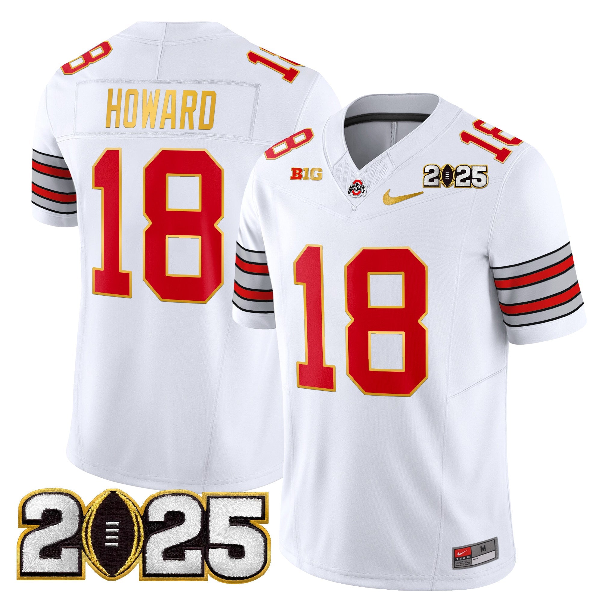 Ohio State Buckeyes 'Heritage Stripe' 2025 CFP Final Patch Gold Trim Vapor Limited Jersey - All Stitched