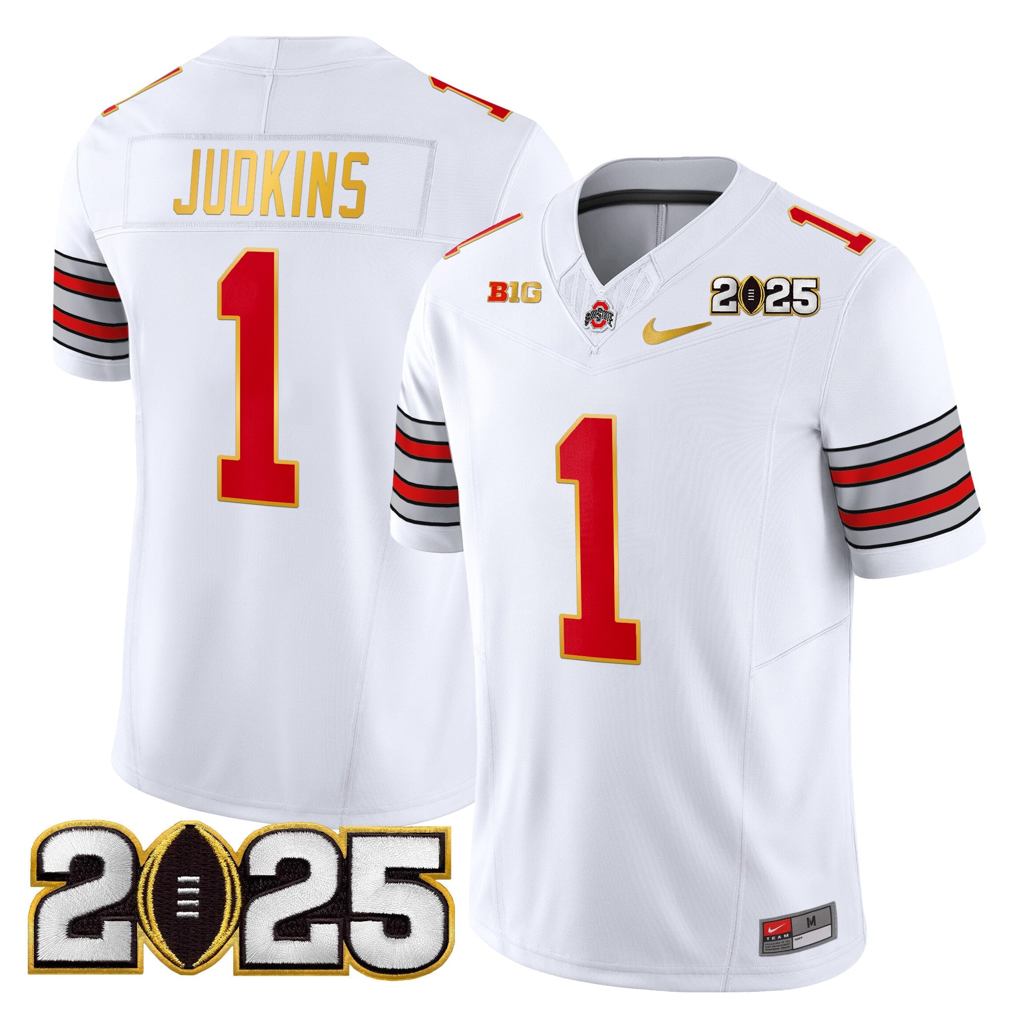 Ohio State Buckeyes 'Heritage Stripe' 2025 CFP Final Patch Gold Trim Vapor Limited Jersey - All Stitched