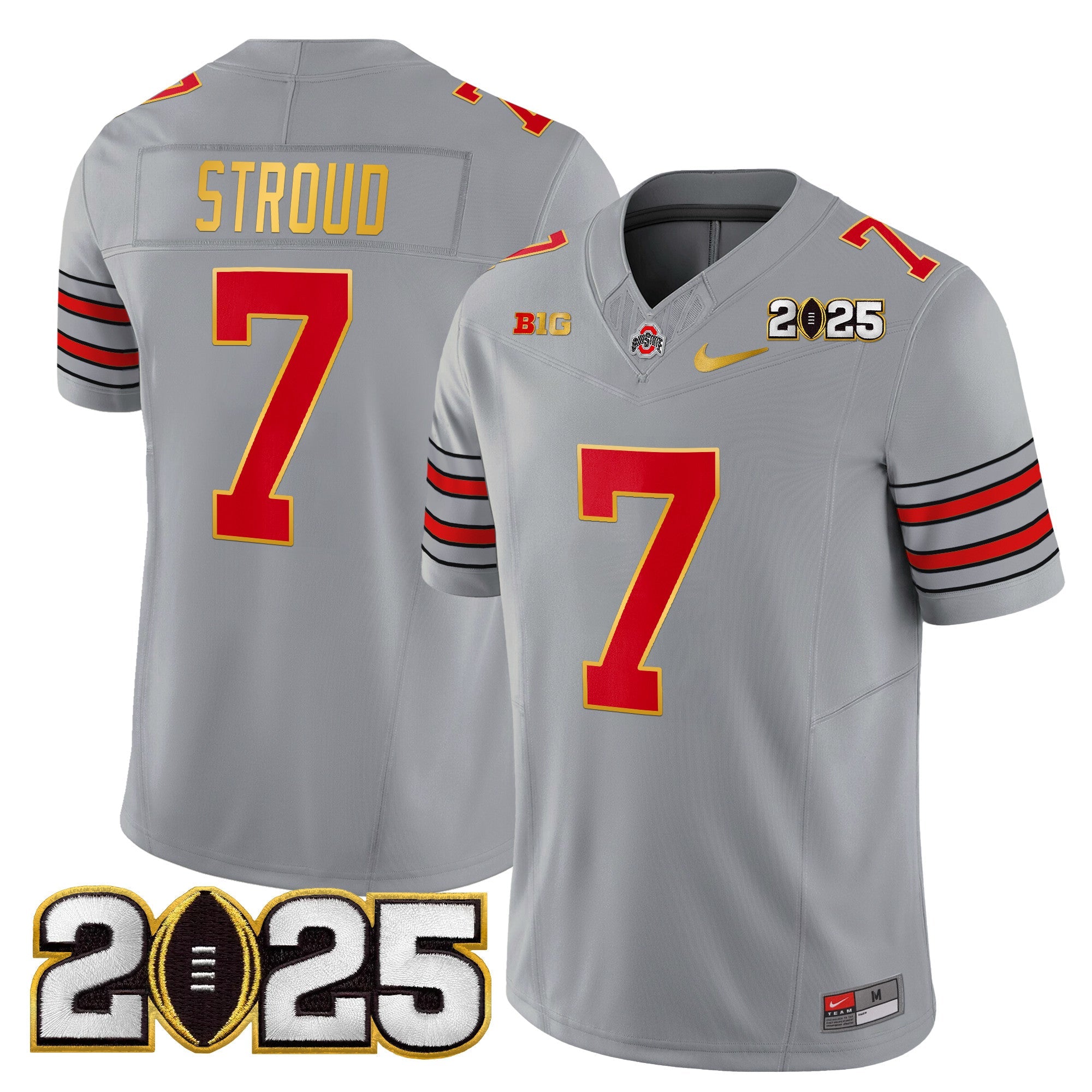 Ohio State Buckeyes 'Heritage Stripe' 2025 CFP Final Patch Gold Trim Vapor Limited Jersey - All Stitched