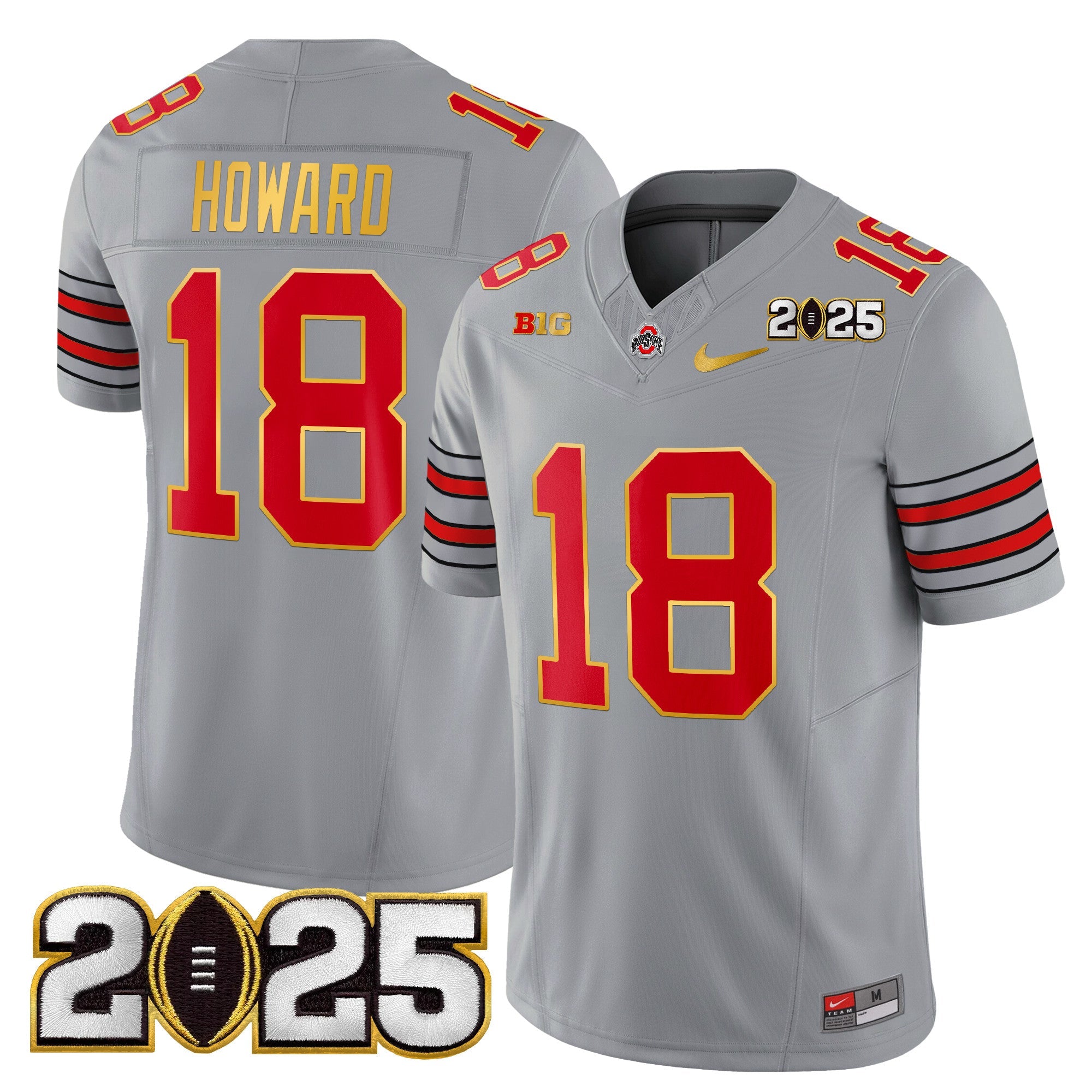 Ohio State Buckeyes 'Heritage Stripe' 2025 CFP Final Patch Gold Trim Vapor Limited Jersey - All Stitched