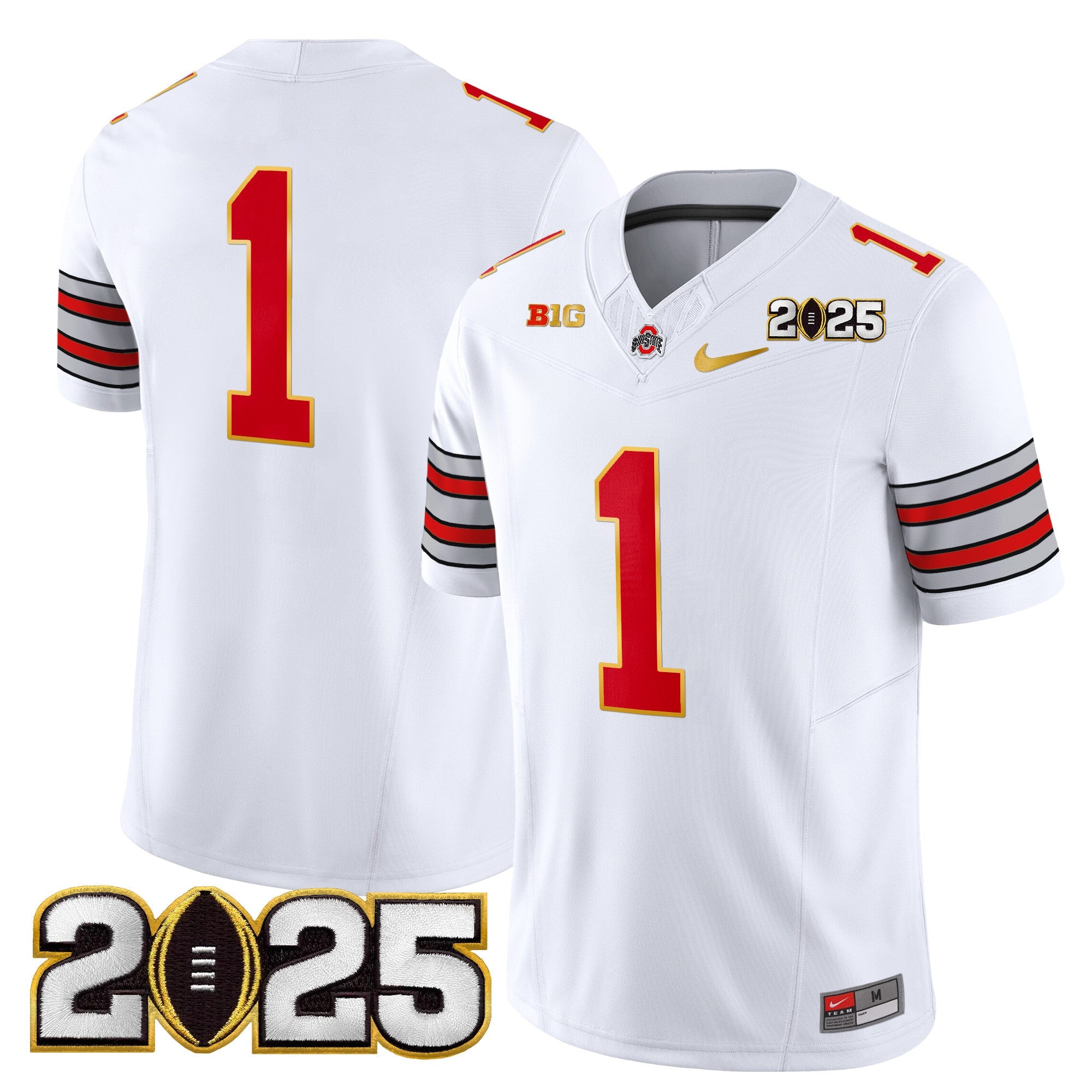 Ohio State Buckeyes 'Heritage Stripe' 2025 CFP Final Patch Gold Trim Vapor Limited Jersey - All Stitched
