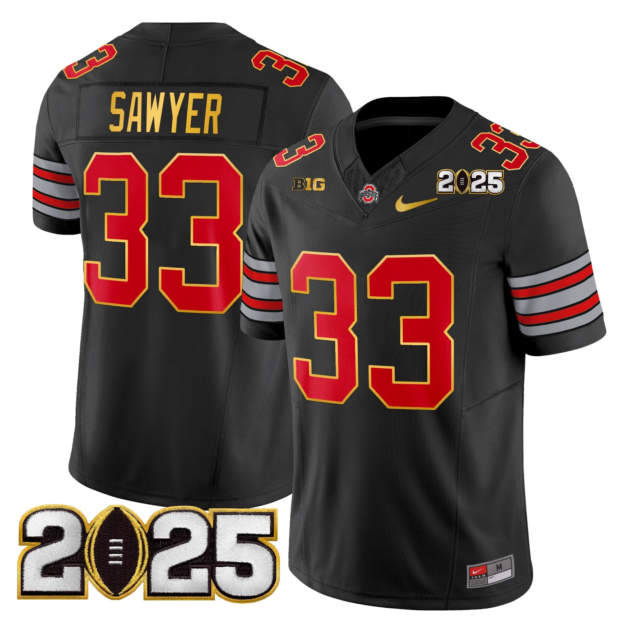 Ohio State Buckeyes 'Heritage Stripe' 2025 CFP Final Patch Gold Trim Vapor Limited Jersey - All Stitched