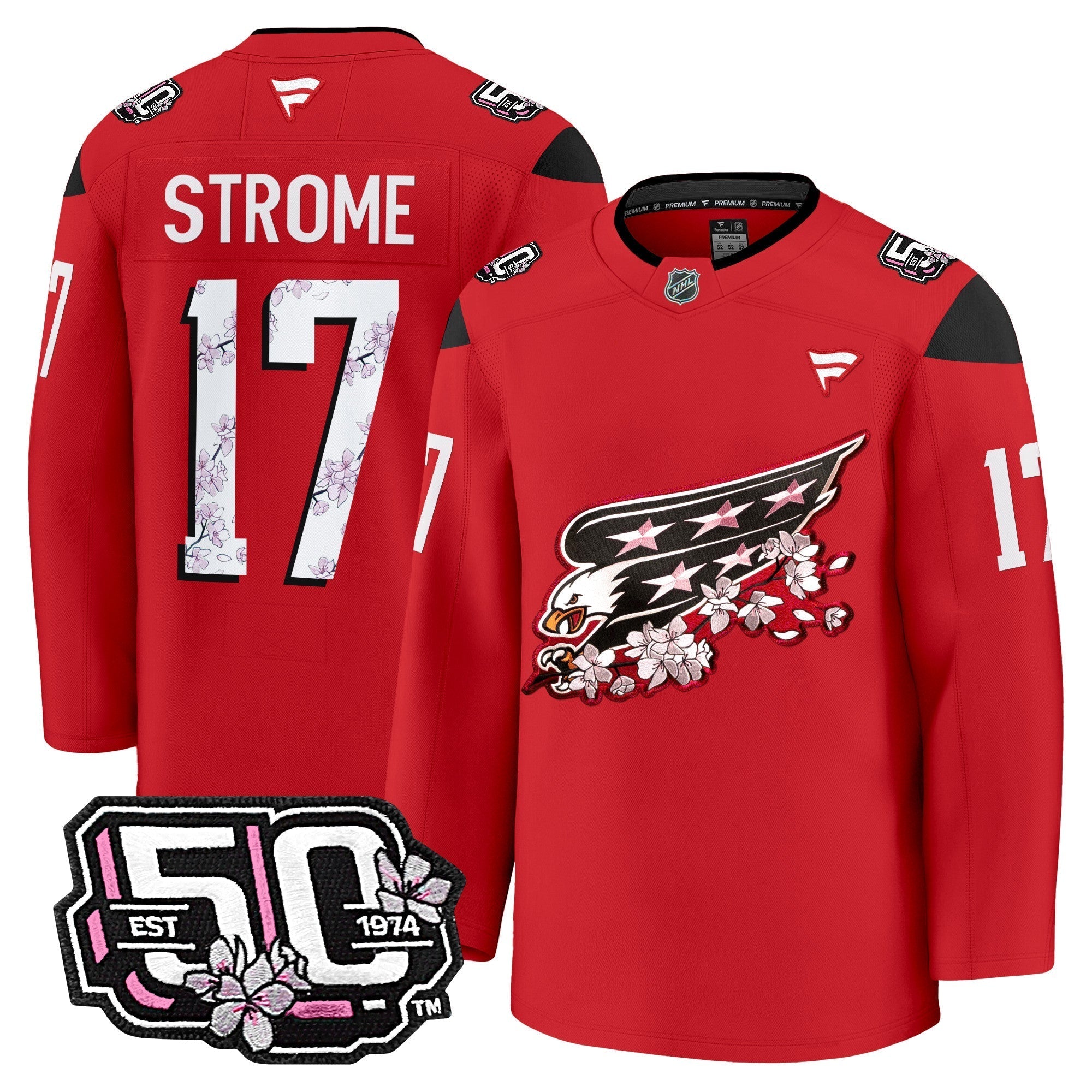 Men Washington Capitals 50th Anniversary Cherry Blossom Premium Jersey - All Stitched