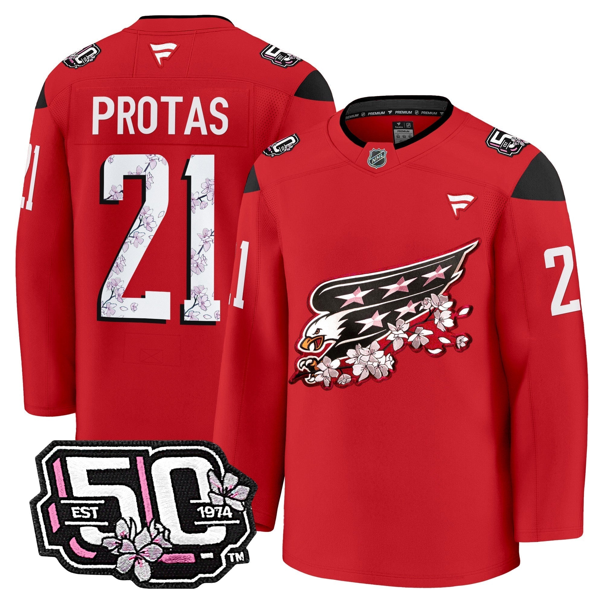 Men Washington Capitals 50th Anniversary Cherry Blossom Premium Jersey - All Stitched