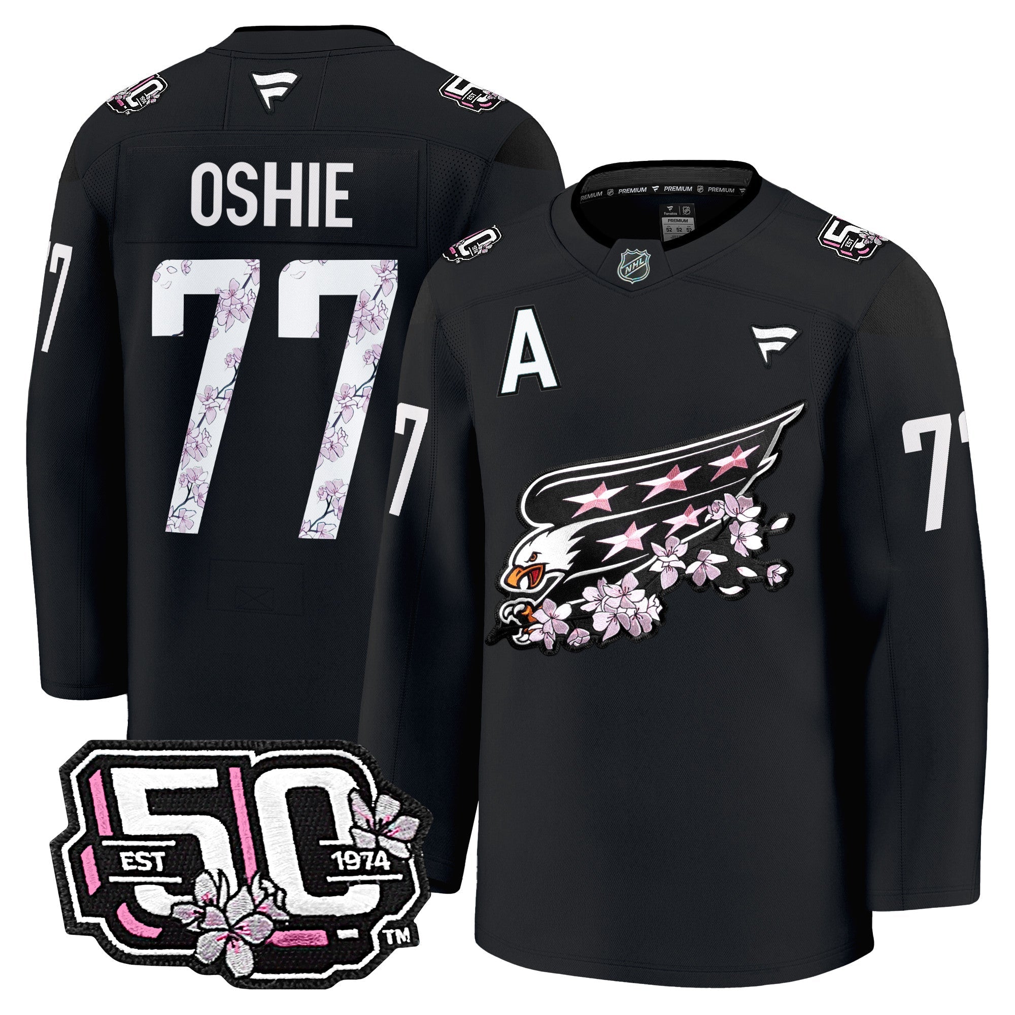 Men Washington Capitals 50th Anniversary Cherry Blossom Premium Jersey - All Stitched