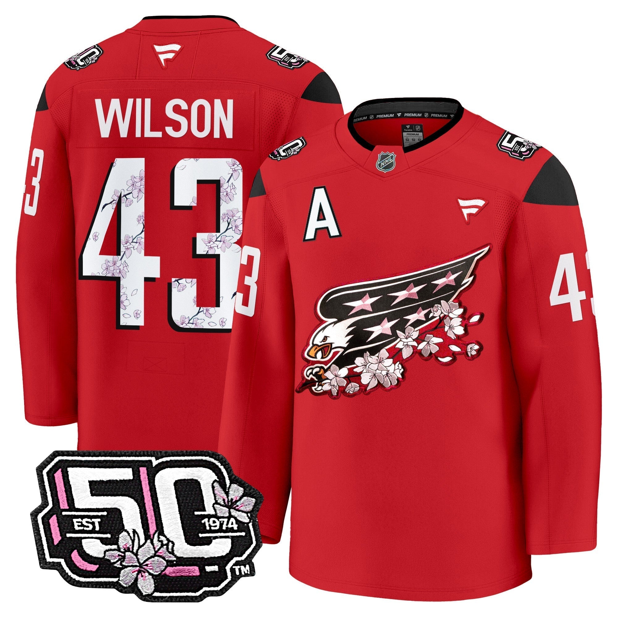 Men Washington Capitals 50th Anniversary Cherry Blossom Premium Jersey - All Stitched