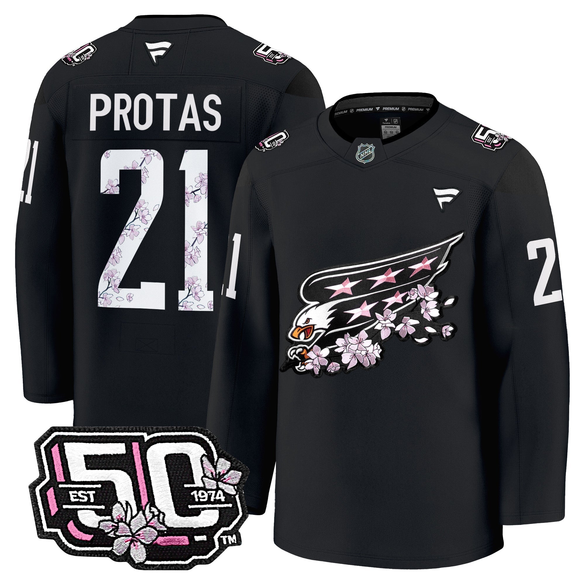 Men Washington Capitals 50th Anniversary Cherry Blossom Premium Jersey - All Stitched