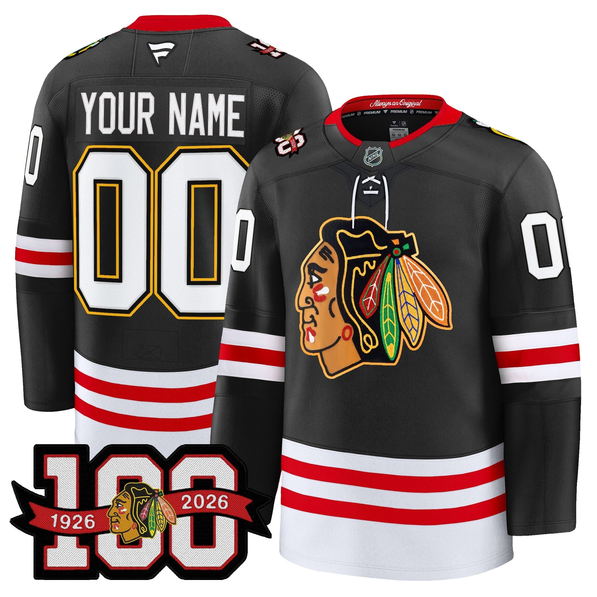 Chicago Blackhawks 100th Anniversary Premium Custom Jersey - All Stitched