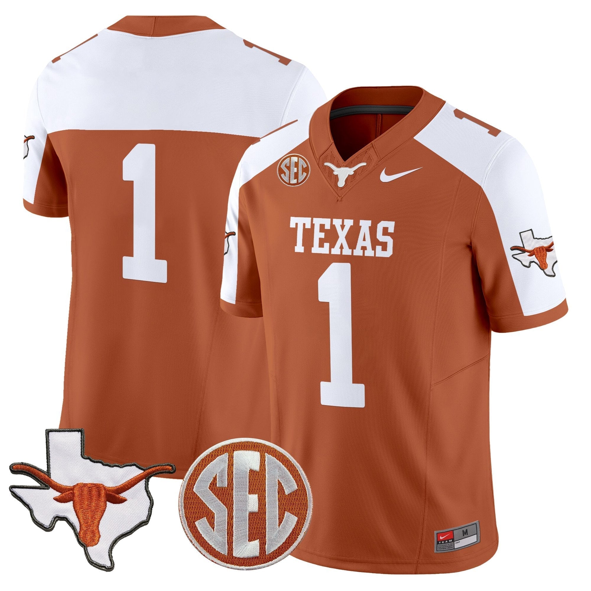 Texas Longhorns 2025 State Map & SEC Patch Vapor Limited Jersey - All Stitched