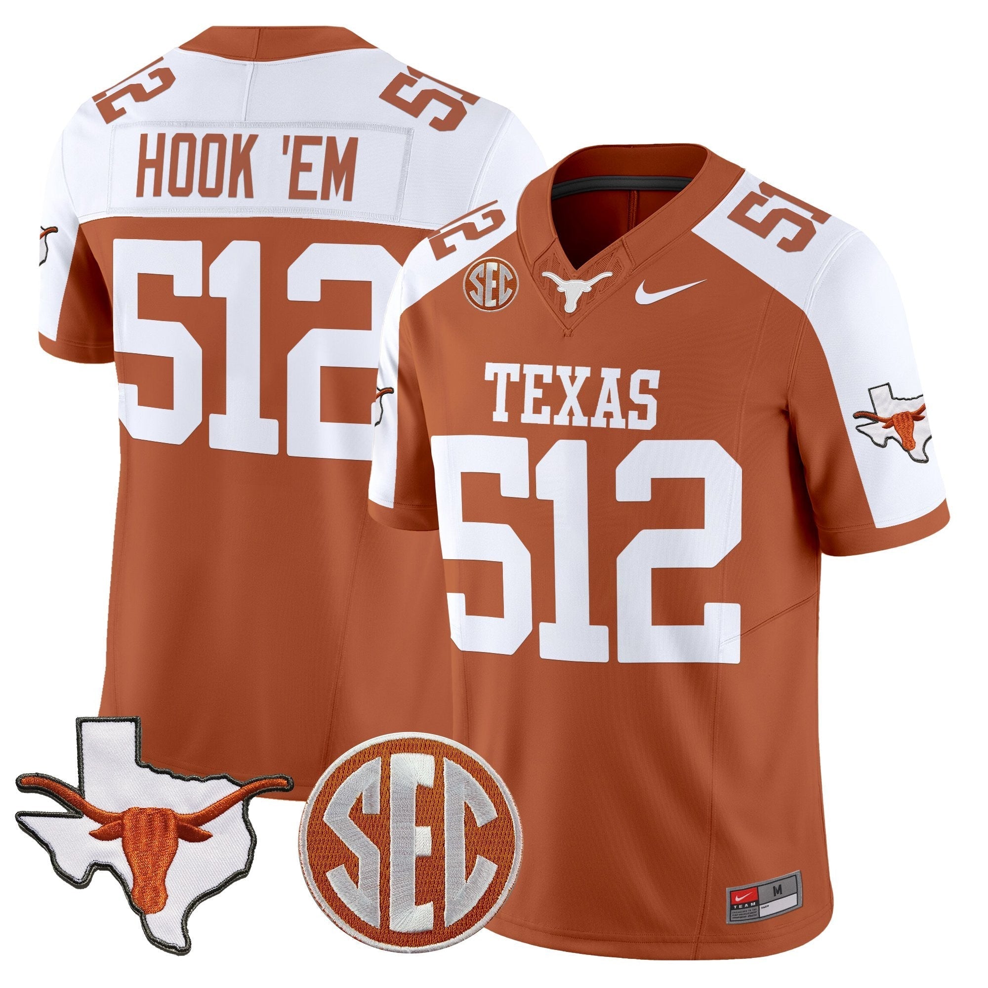 Texas Longhorns 2025 State Map & SEC Patch Vapor Limited Jersey - All Stitched