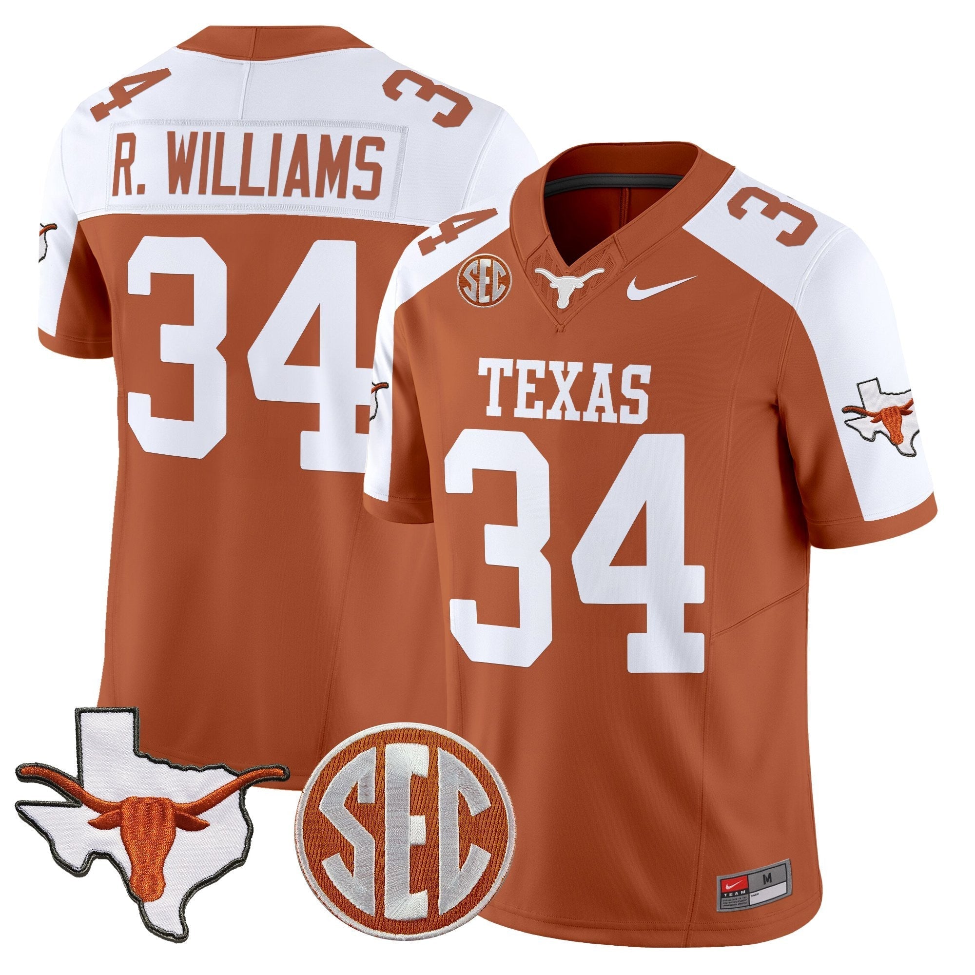 Texas Longhorns 2025 State Map & SEC Patch Vapor Limited Jersey - All Stitched