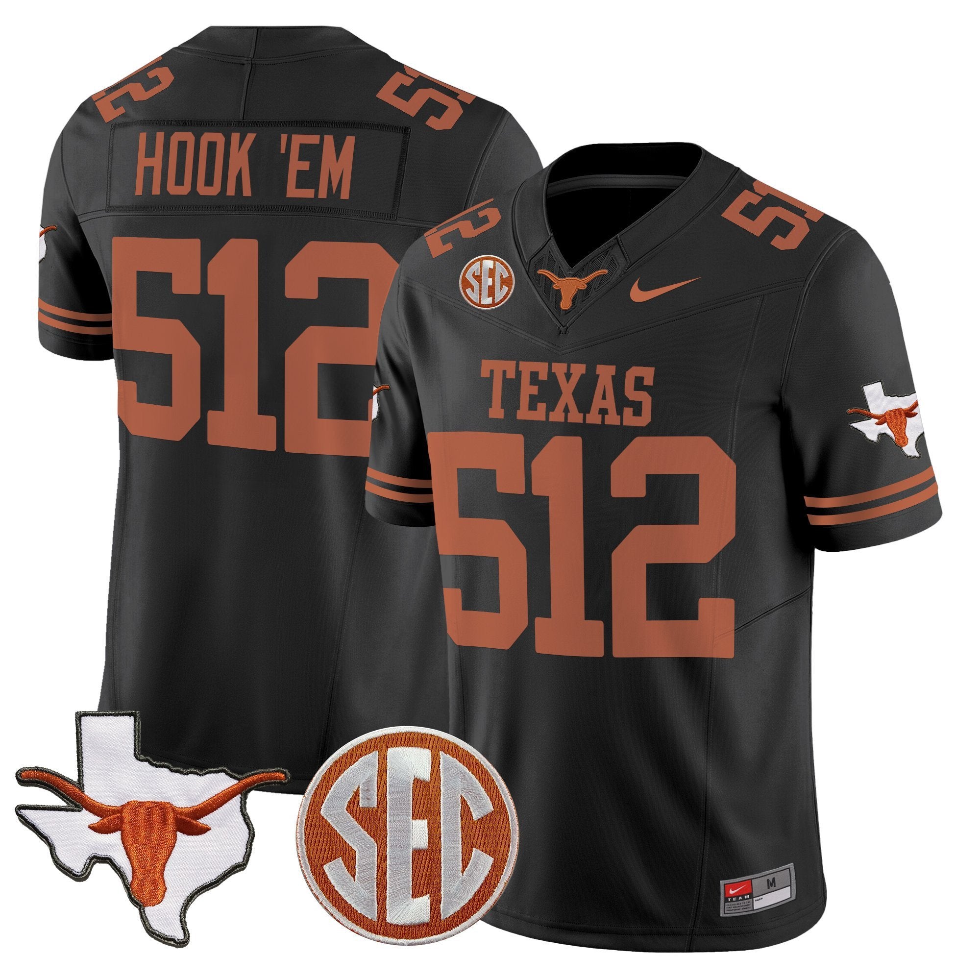 Texas Longhorns 2025 State Map & SEC Patch Vapor Limited Jersey - All Stitched